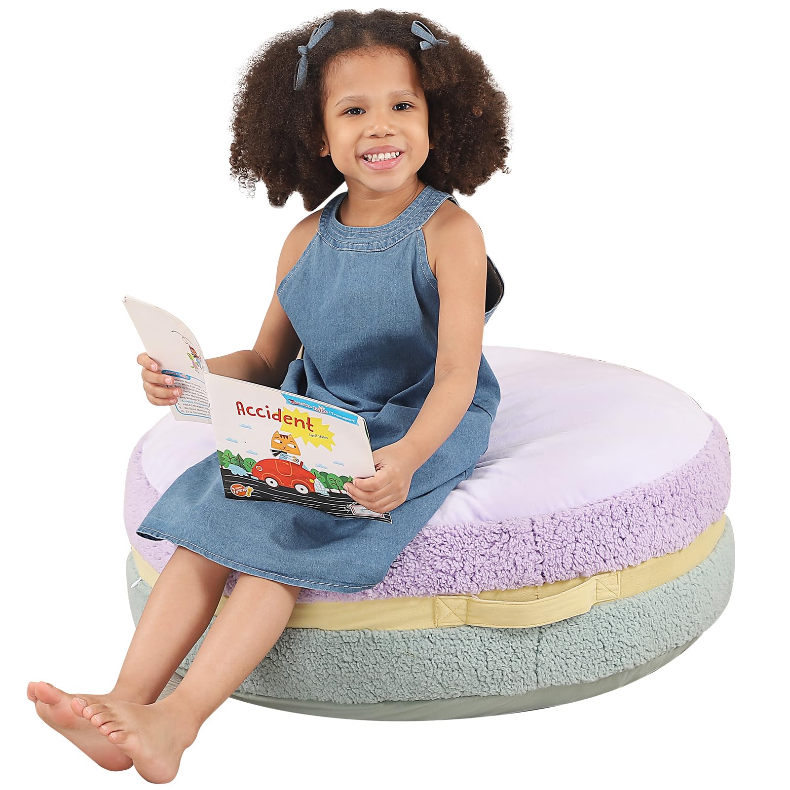 Macaron Bean Bag Chair for Kids and Teens, Comfy Sherpa Pouf Ottoman for Kids and Adult