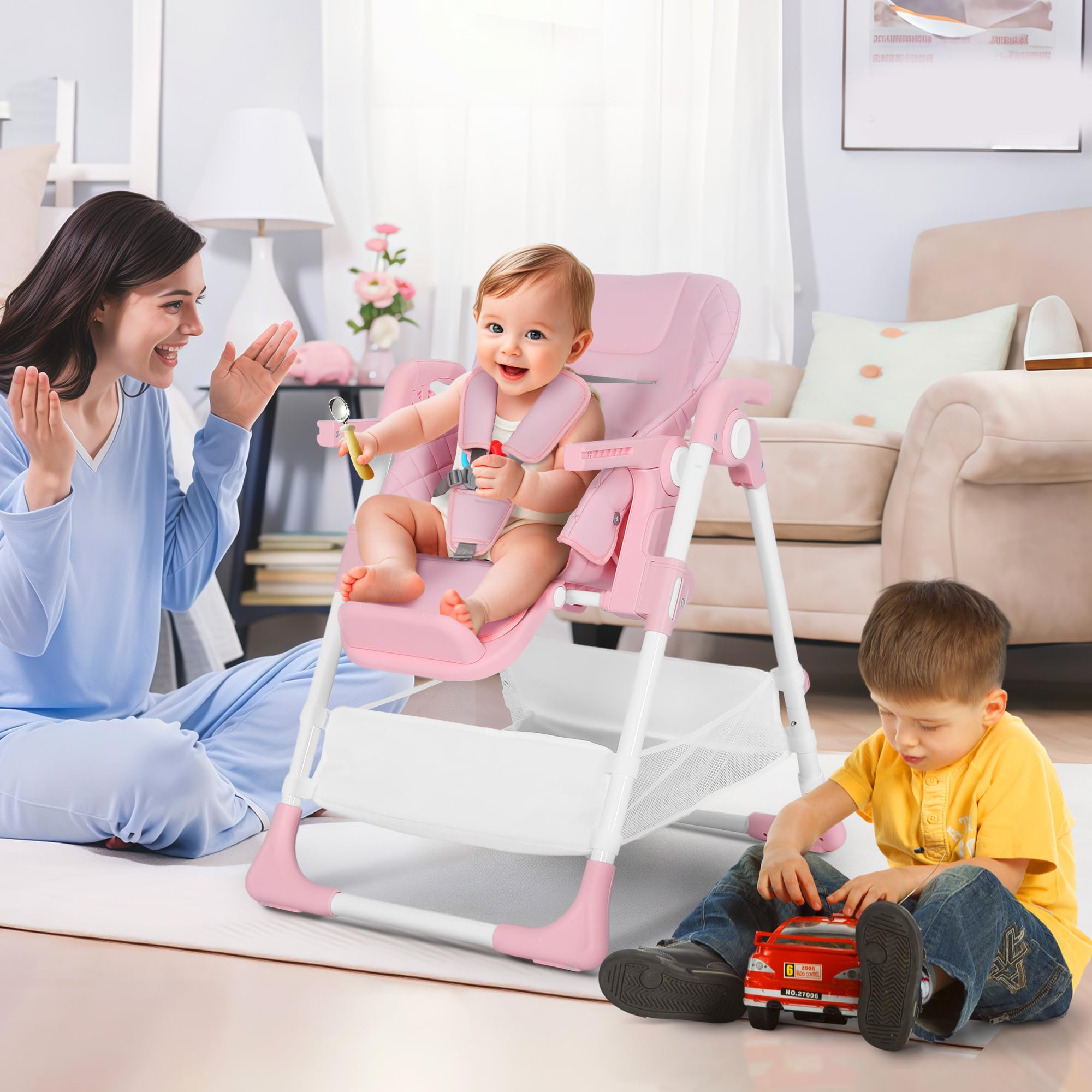 3-in-1 Foldable Baby High Chair with Adjustable Height and Recline