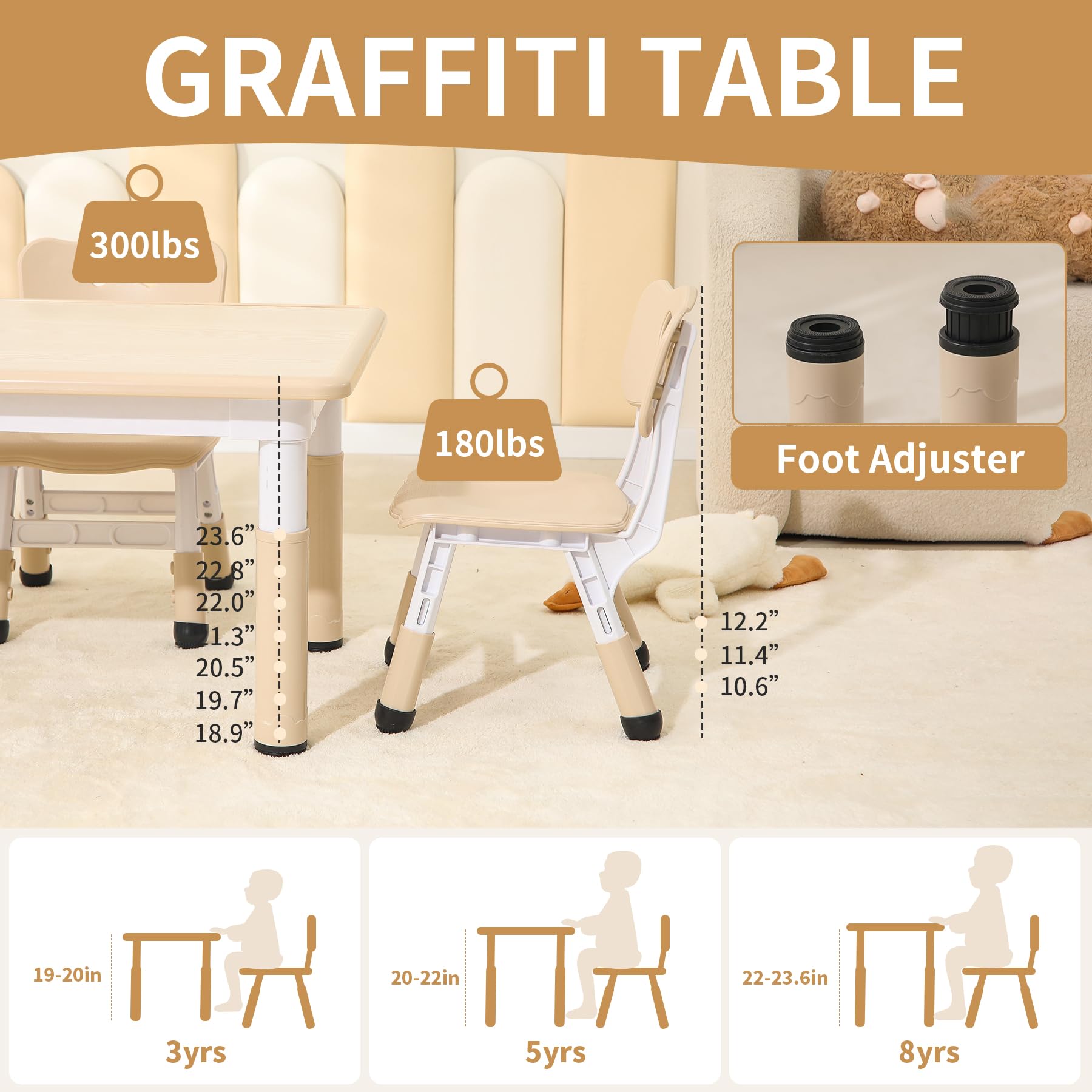 Height Adjustable Kids Table and 4 Chairs Set