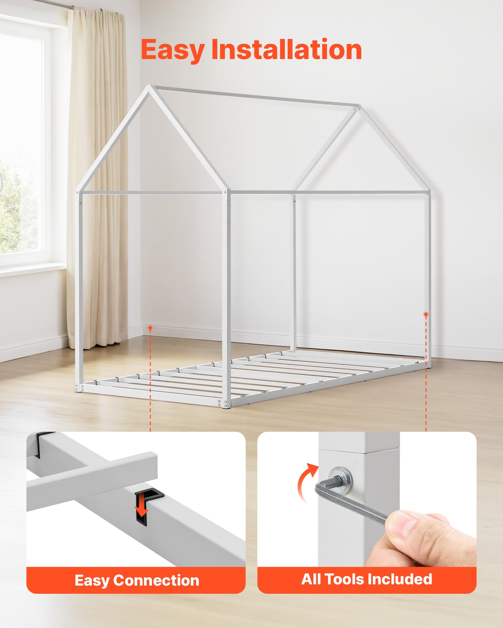 Metal House Bed Frame for Kids Twin Size