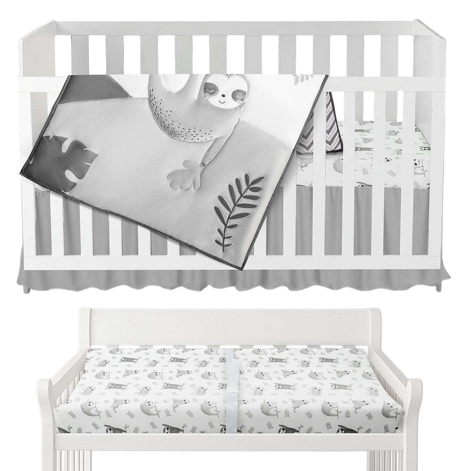 Neutral Baby Crib Bedding Set 5-Piece with Comforter, Fitted Sheets, Skirt & Changing Pad Cover