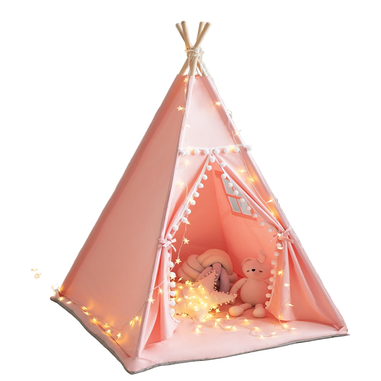 Teepee Tent for Kids with Mat, Star Lights, Carry Case, Cotton Canvas