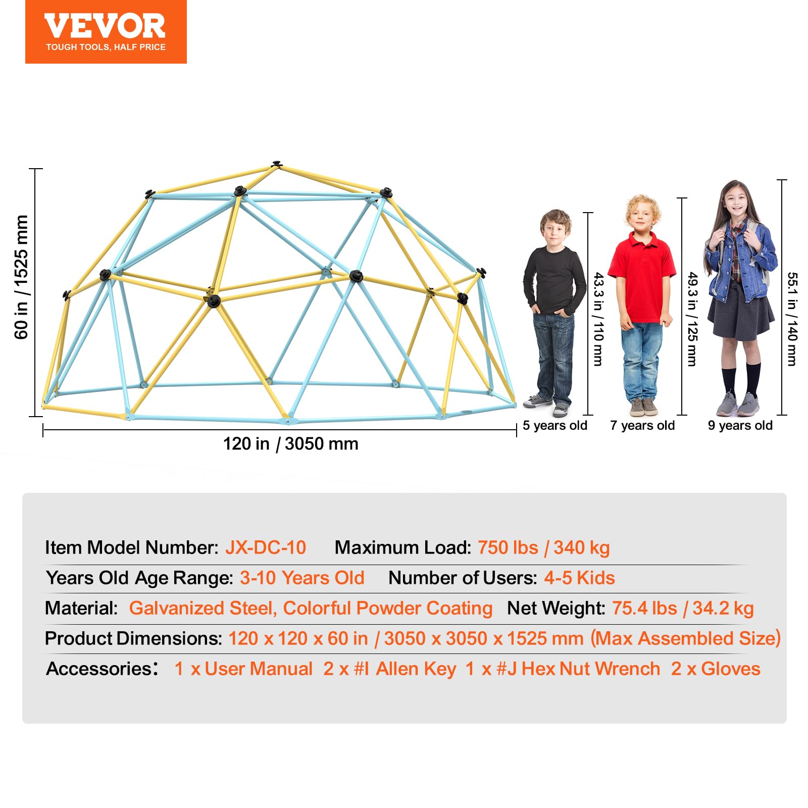 10FT Geometric Climbing Dome for Kids 3-10 Years