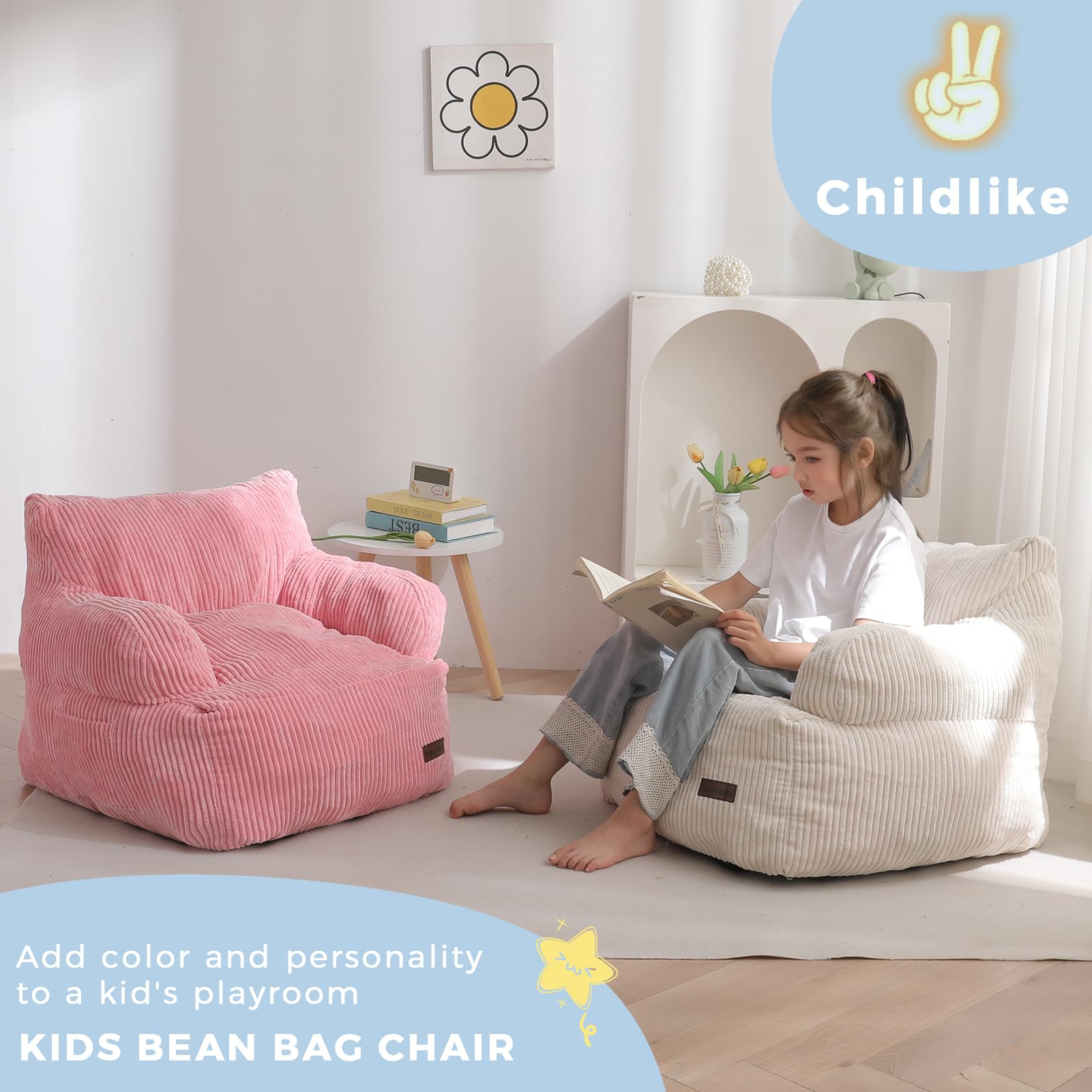 Kids Bean Bag Chair with Storage Pocket