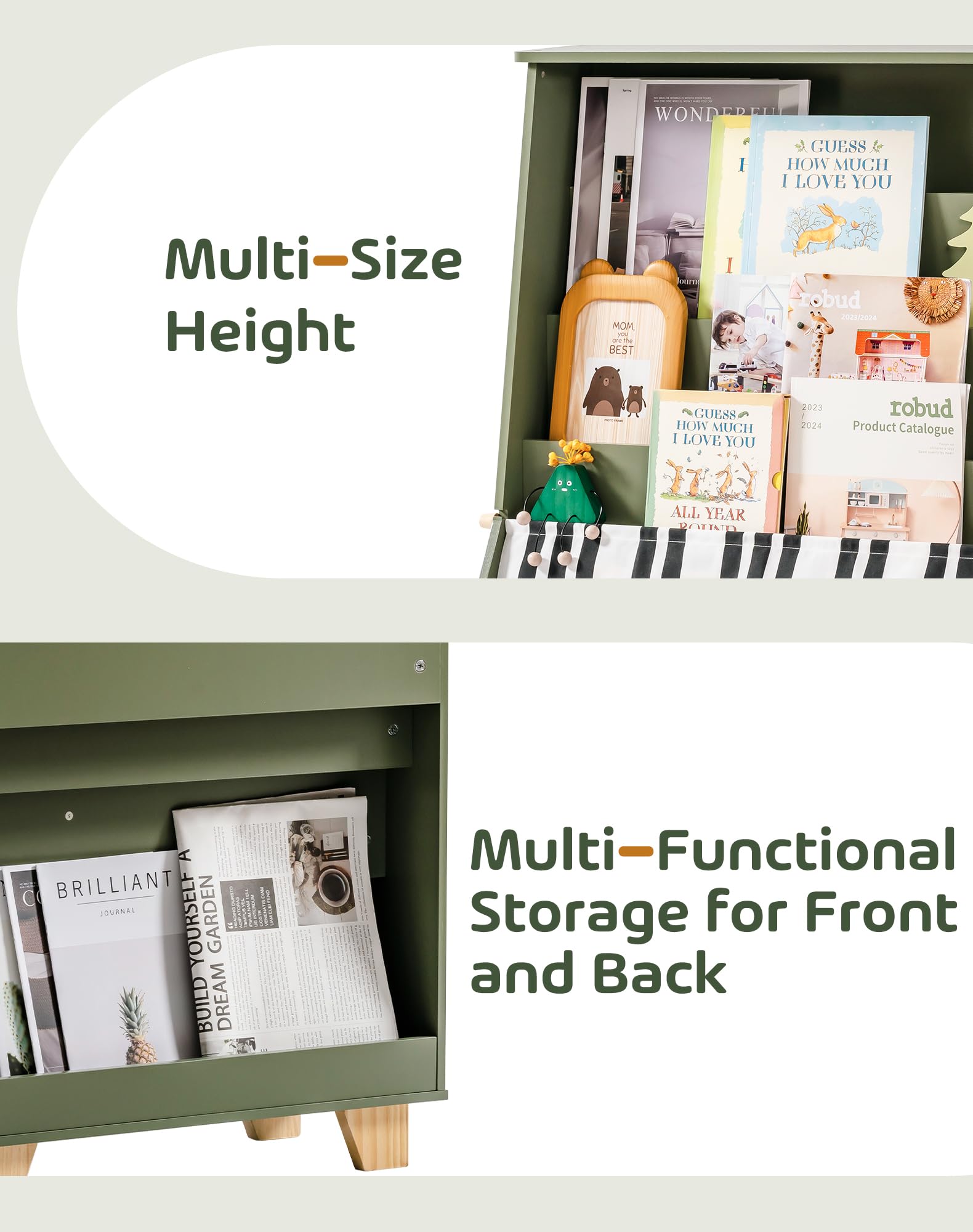 5-Tier Wooden Kids Bookshelf Montessori Storage Organizer