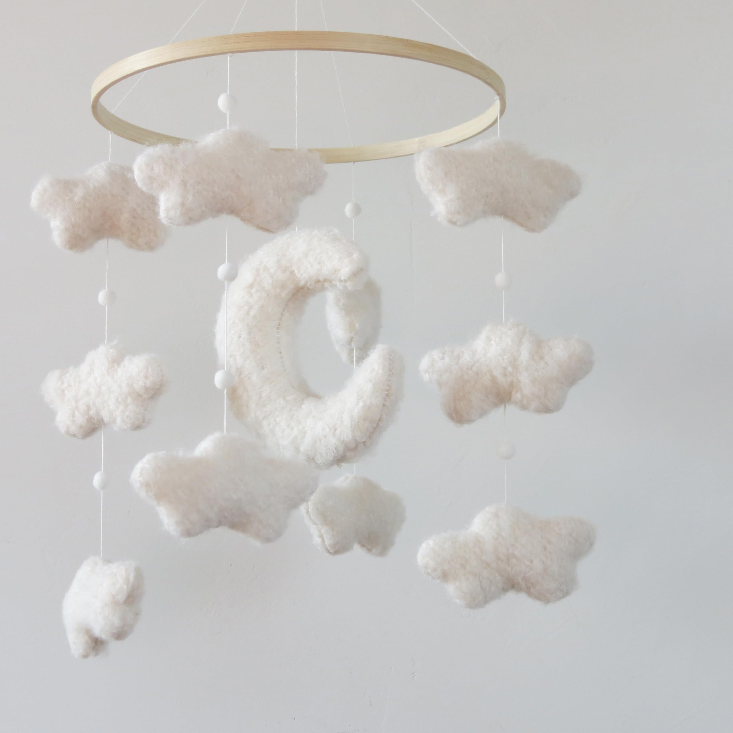 Boucle Cloud Moon Crib Mobile Boho Baby Mobile for Crib Neutral Nursery