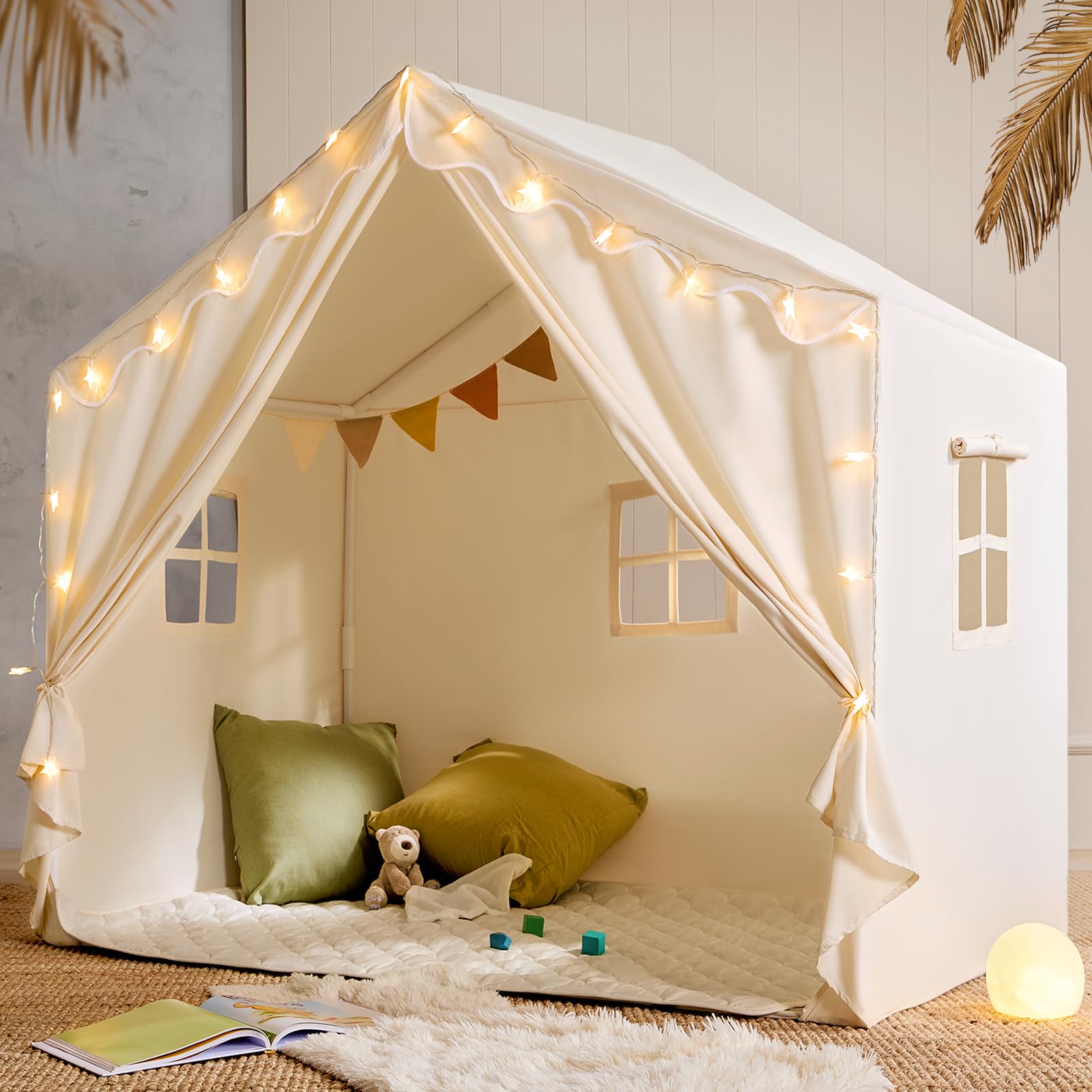 Kids Play Tent with Mat and Star Lights Indoor Playhouse