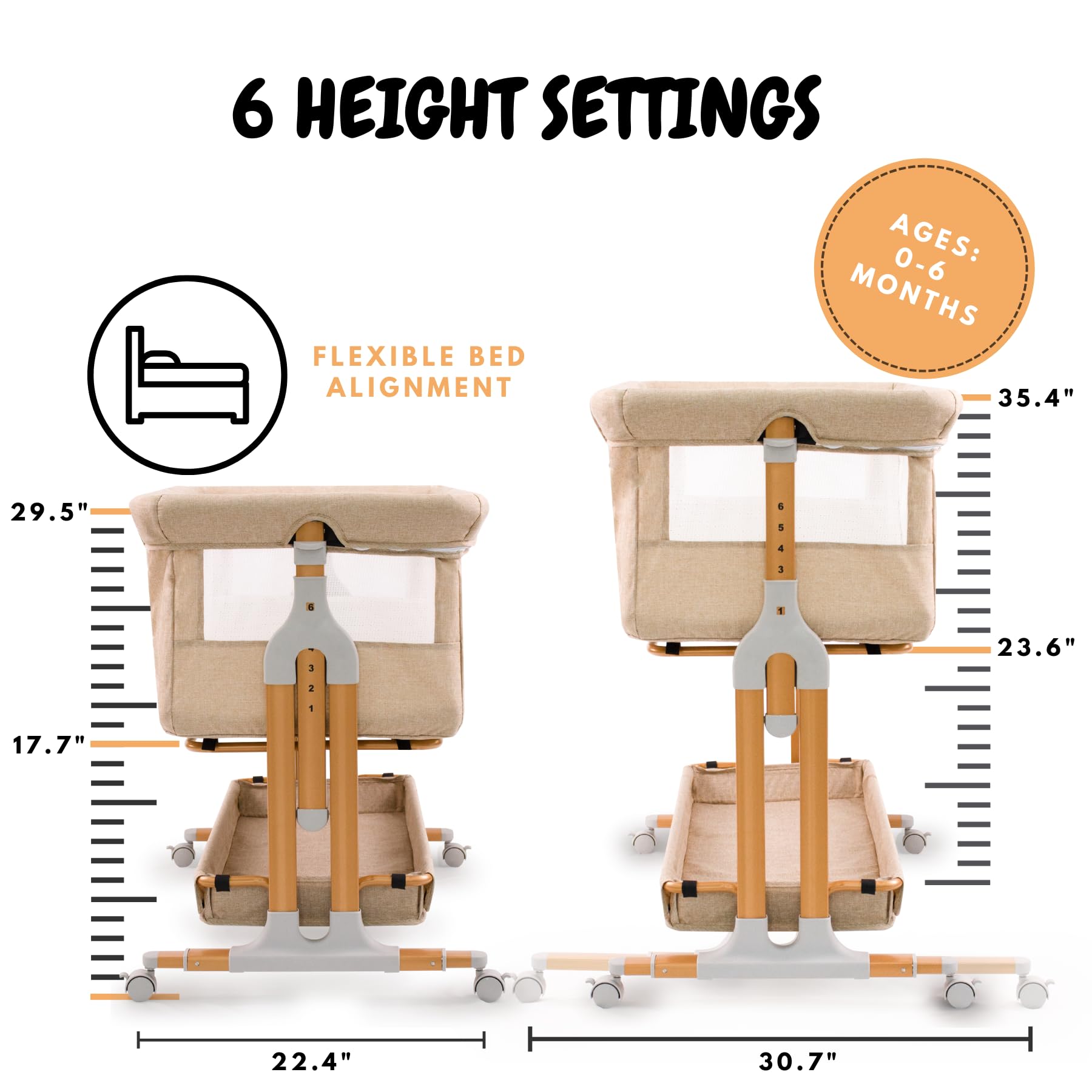 2-in-1 Bedside Bassinet with Adjustable Height