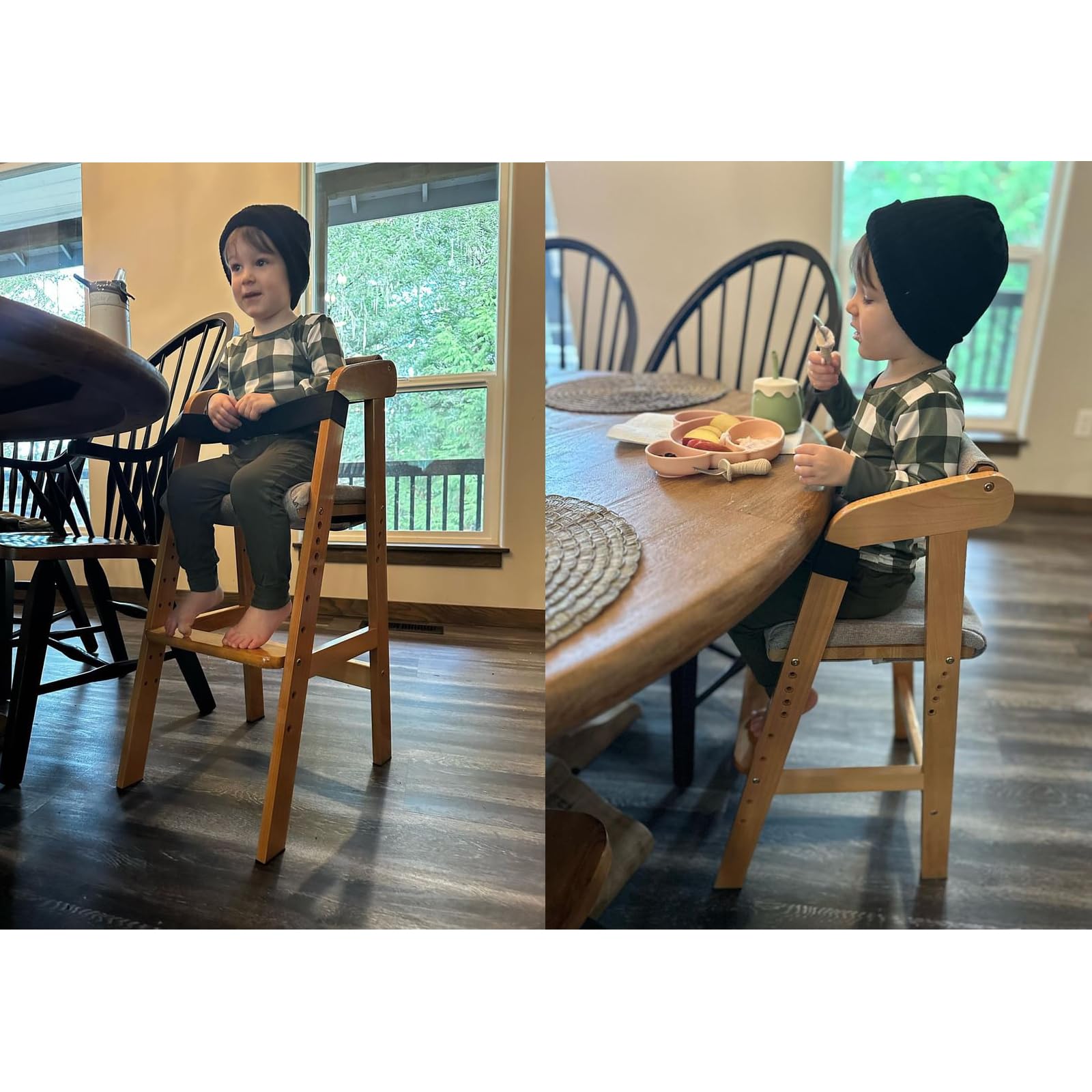 Wooden High Chair for Toddlers, Adjustable Child Highchair Feeding Chair