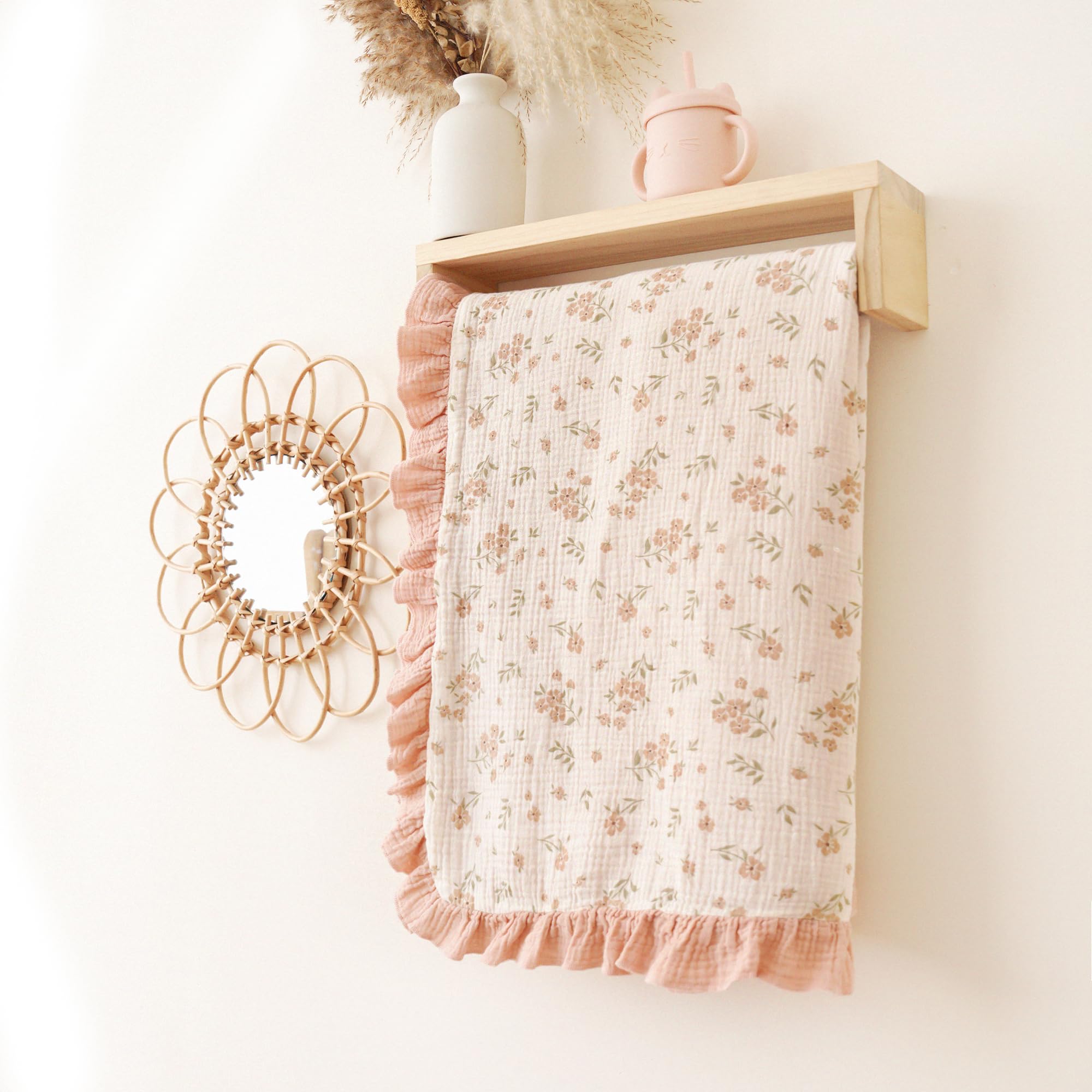 Flounce Muslin Baby Blankets, Cotton Crib Blanket for Baby Infant Toddler