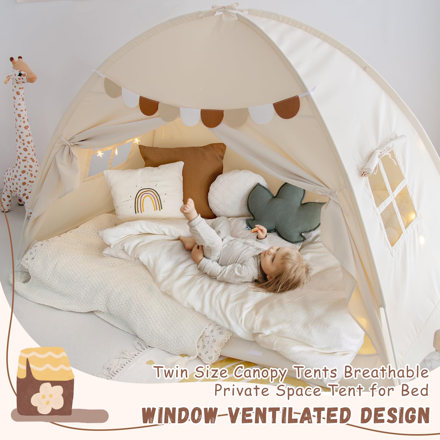 Twin Bed Tent Canopy with Privacy Space and Blackout Design