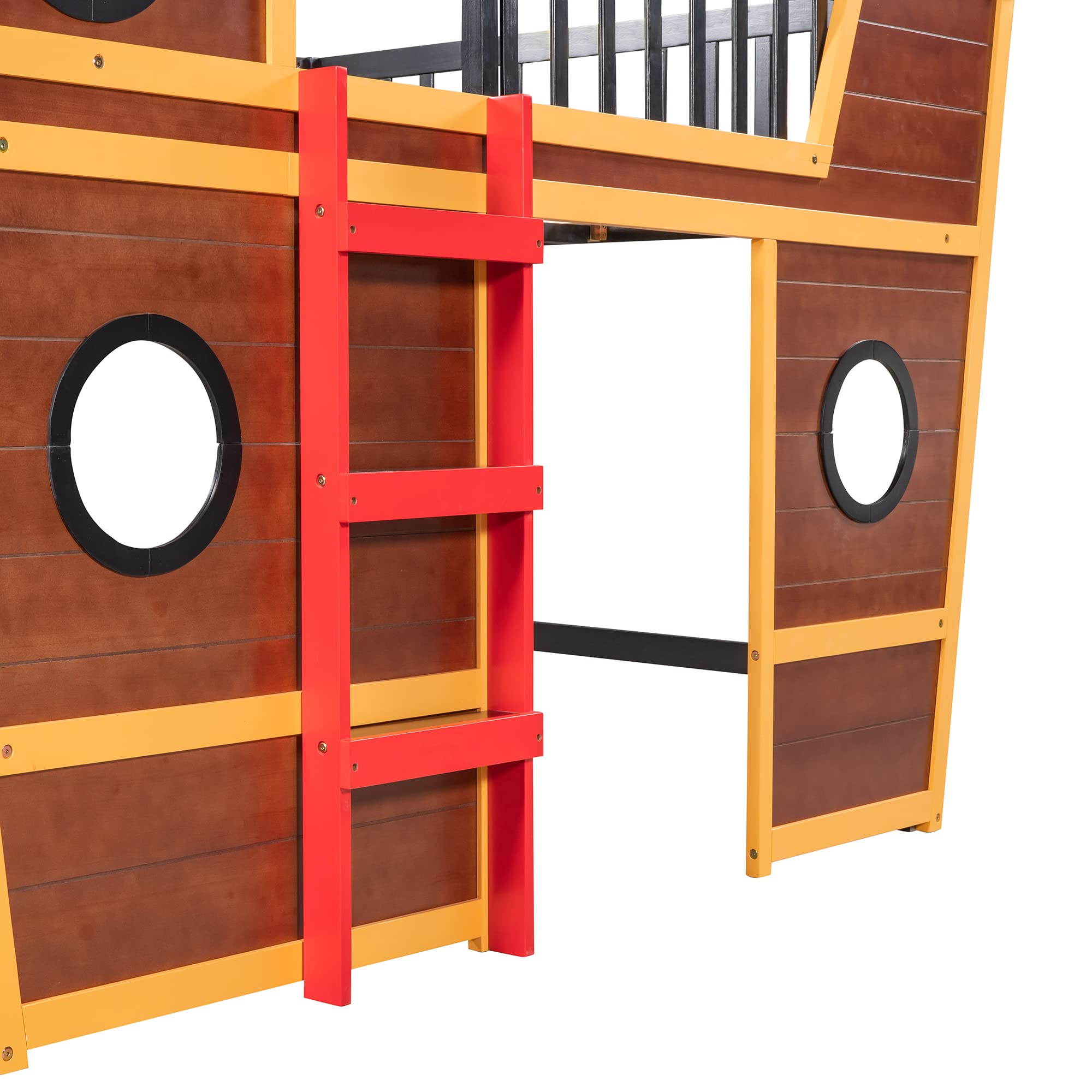 Full Size Low Loft Bed with Boat Design and Safety Rail
