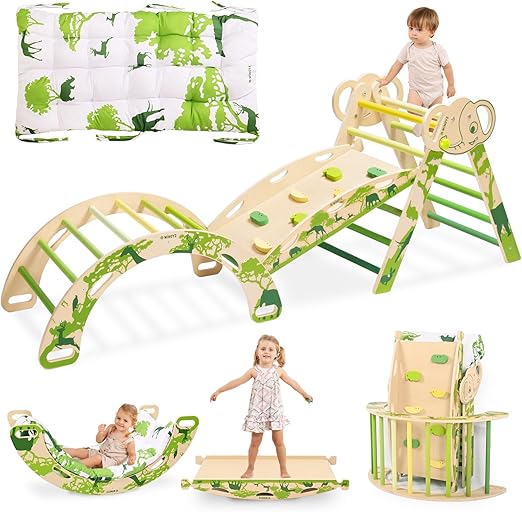 8-in-1 Pikler Triangle Set-Wooden Baby Climbing Toys with Cushion