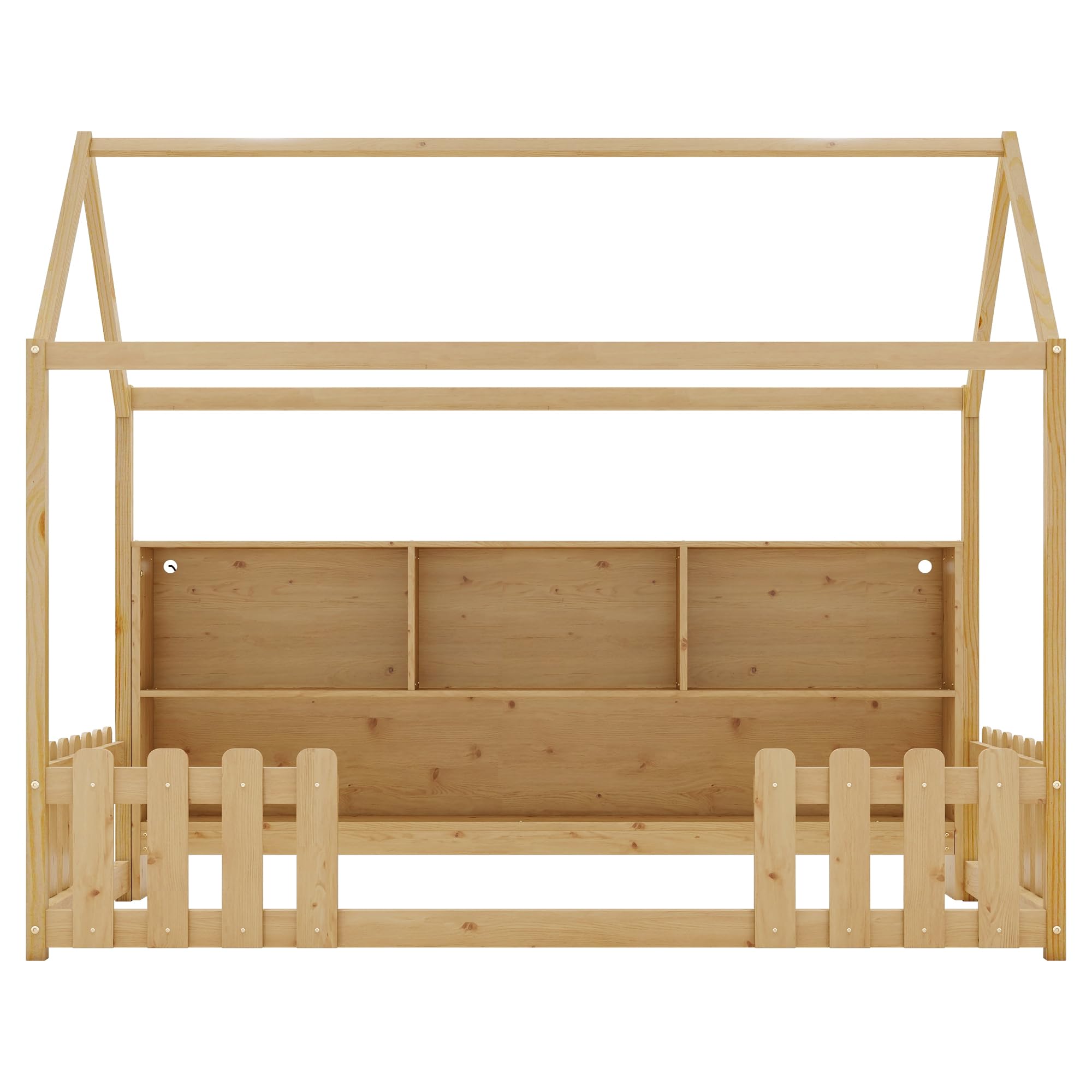 Twin Size House Bed with LED Light, Wood Montessori Floor