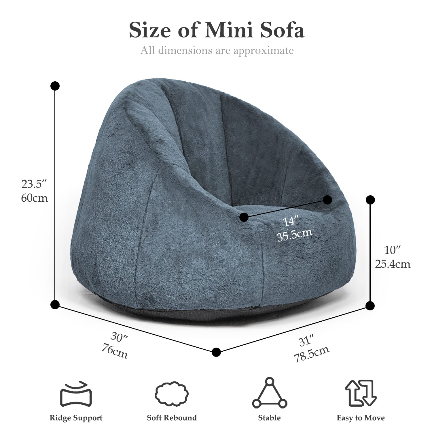 Small Faux Fur Bean Bag Chair with Foam Filling - Blue