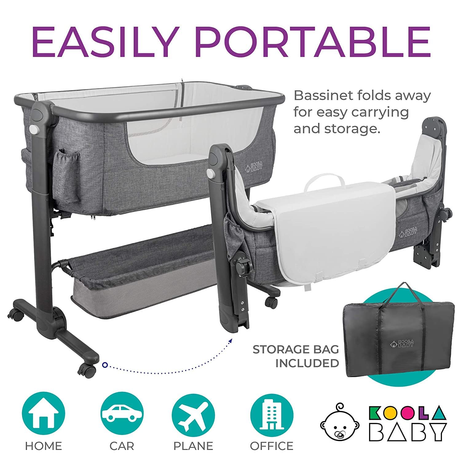Bedside Baby Bassinet with Adjustable Height and Storage