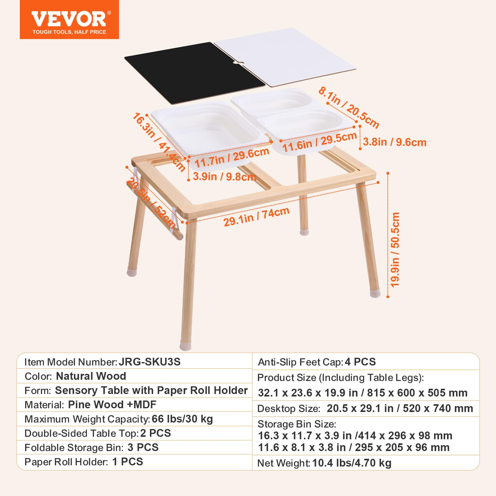 Kids Sensory Activity Table with Storage Bins and Paper Roll Holder