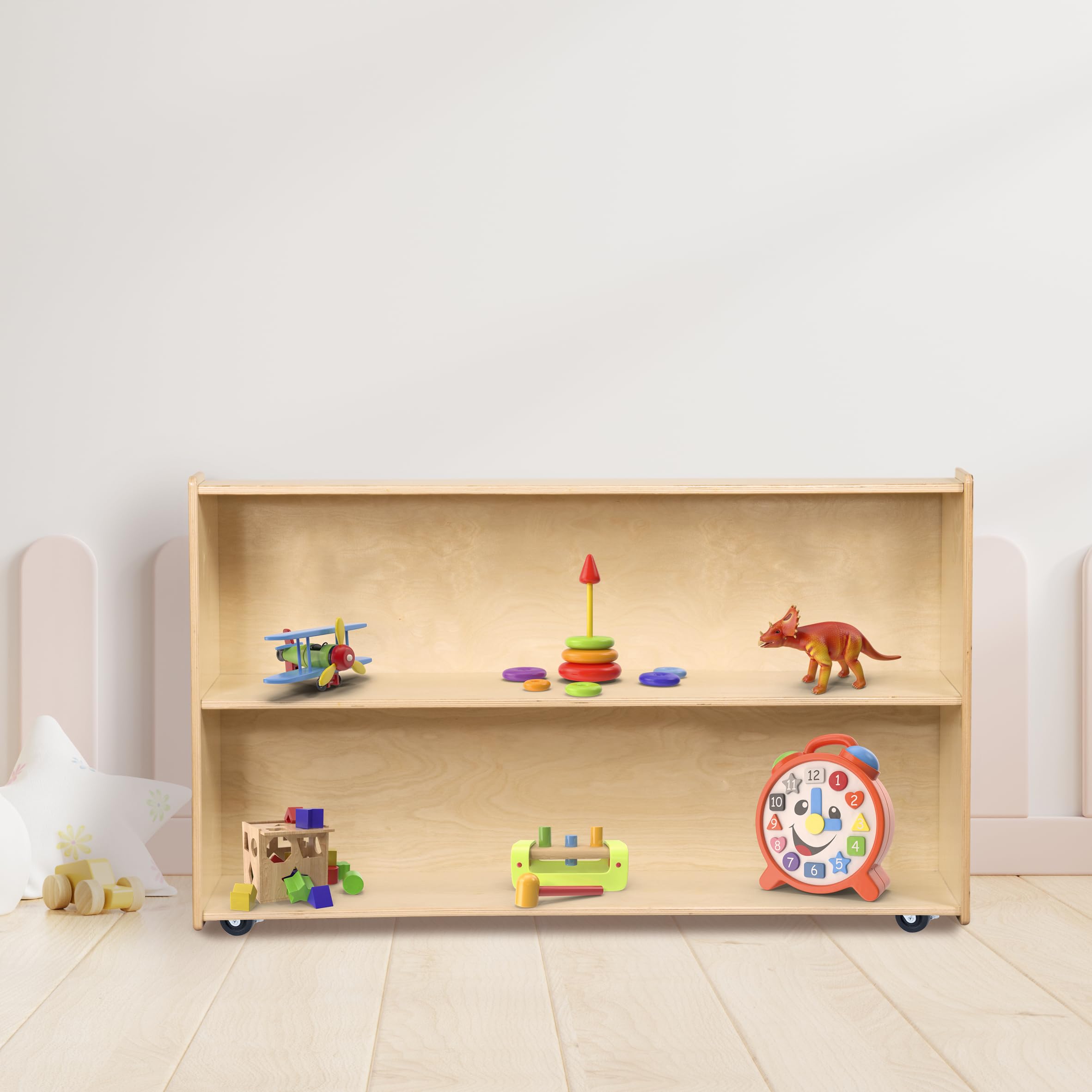 2 Shelf Montessori Horizontal Bookcase with Wheels (47" Width) |Bookshelf