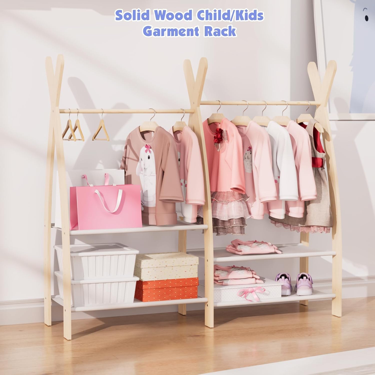 Kids Clothing Rack with Storage Shelves