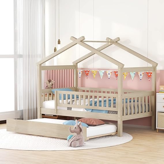 Twin Size House Bed with Drawers for Kid Bedroom