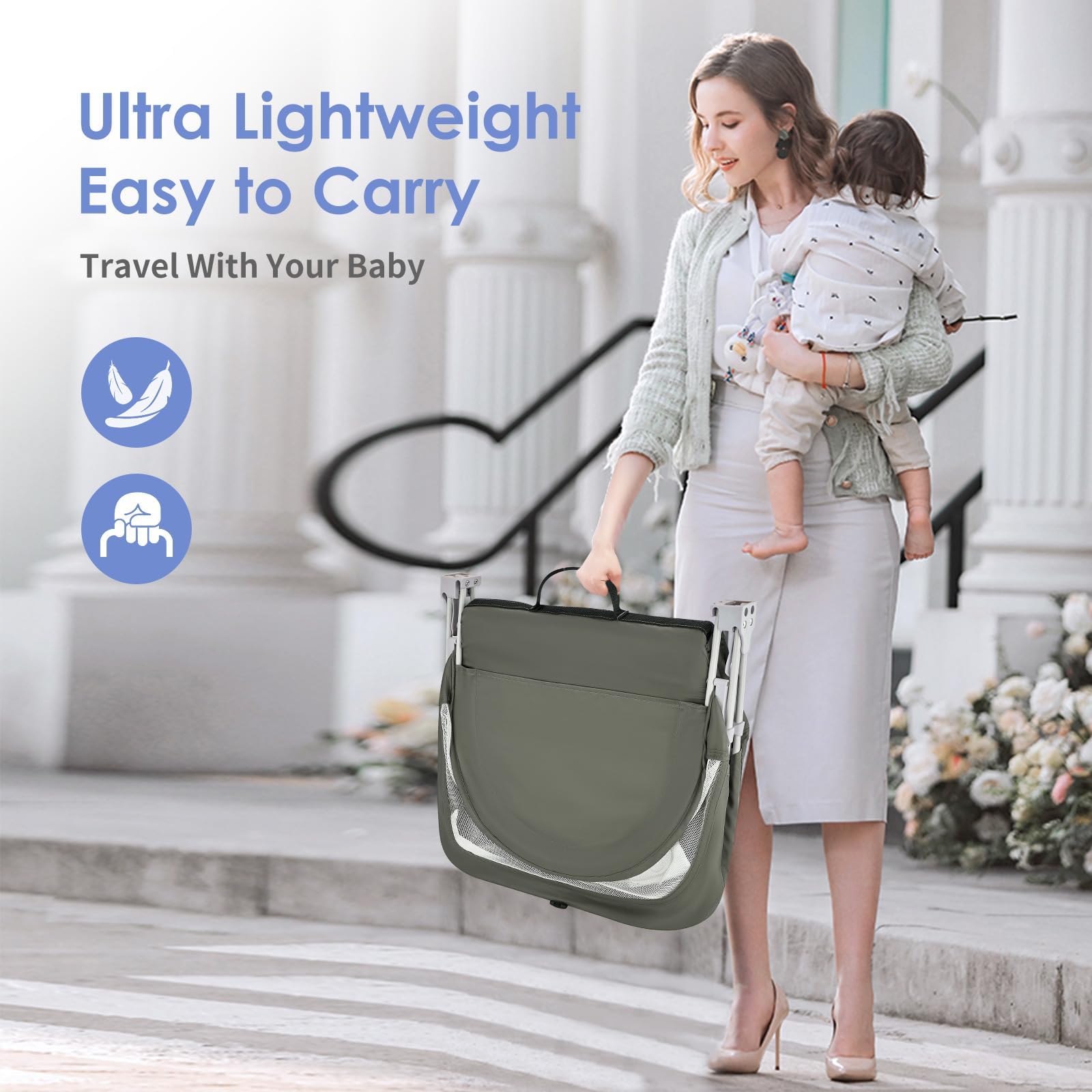 Portable Baby Bassinet with Mosquito Net and Sunshade