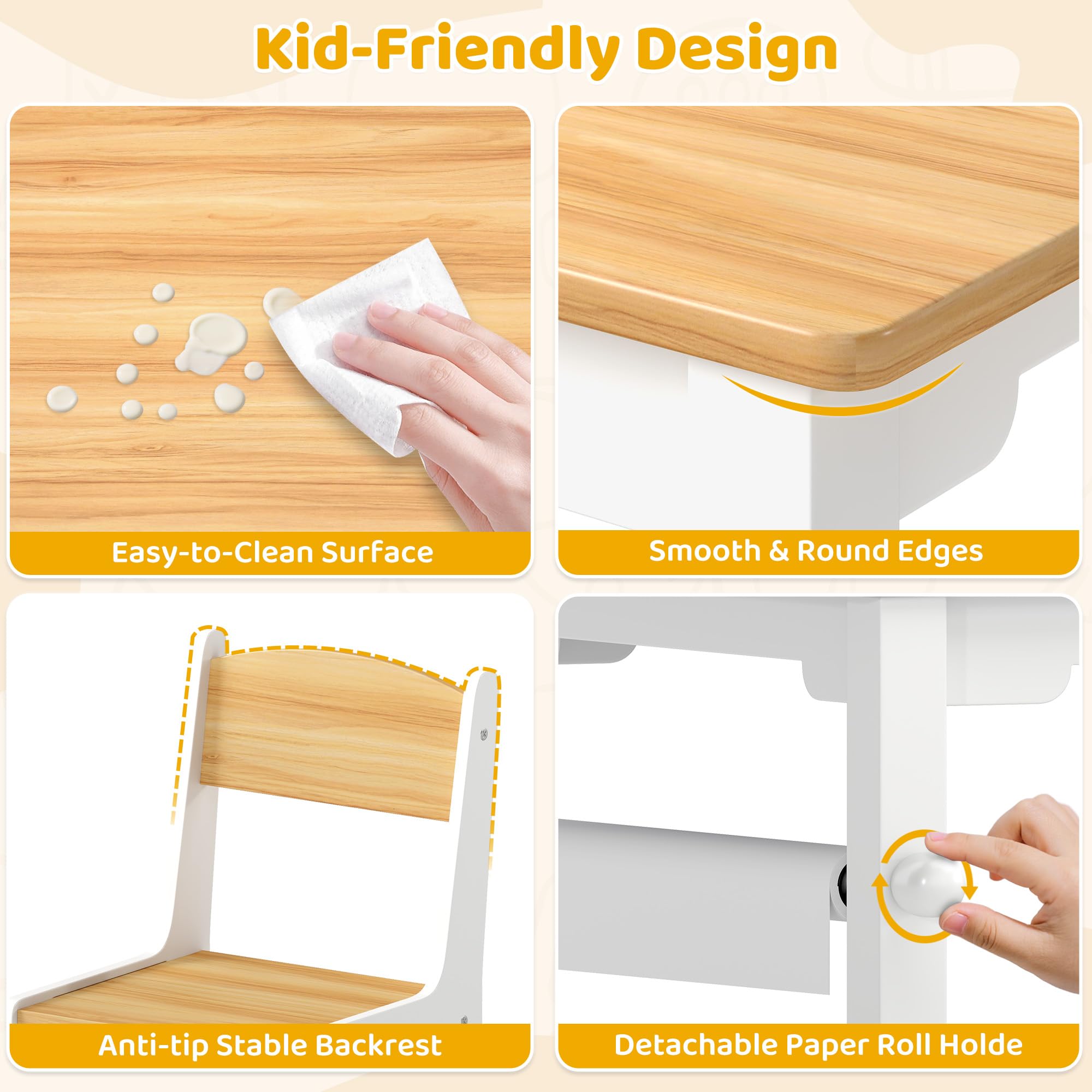 Kids Art Table and Chair Set with Storage Bins and Paper Roll