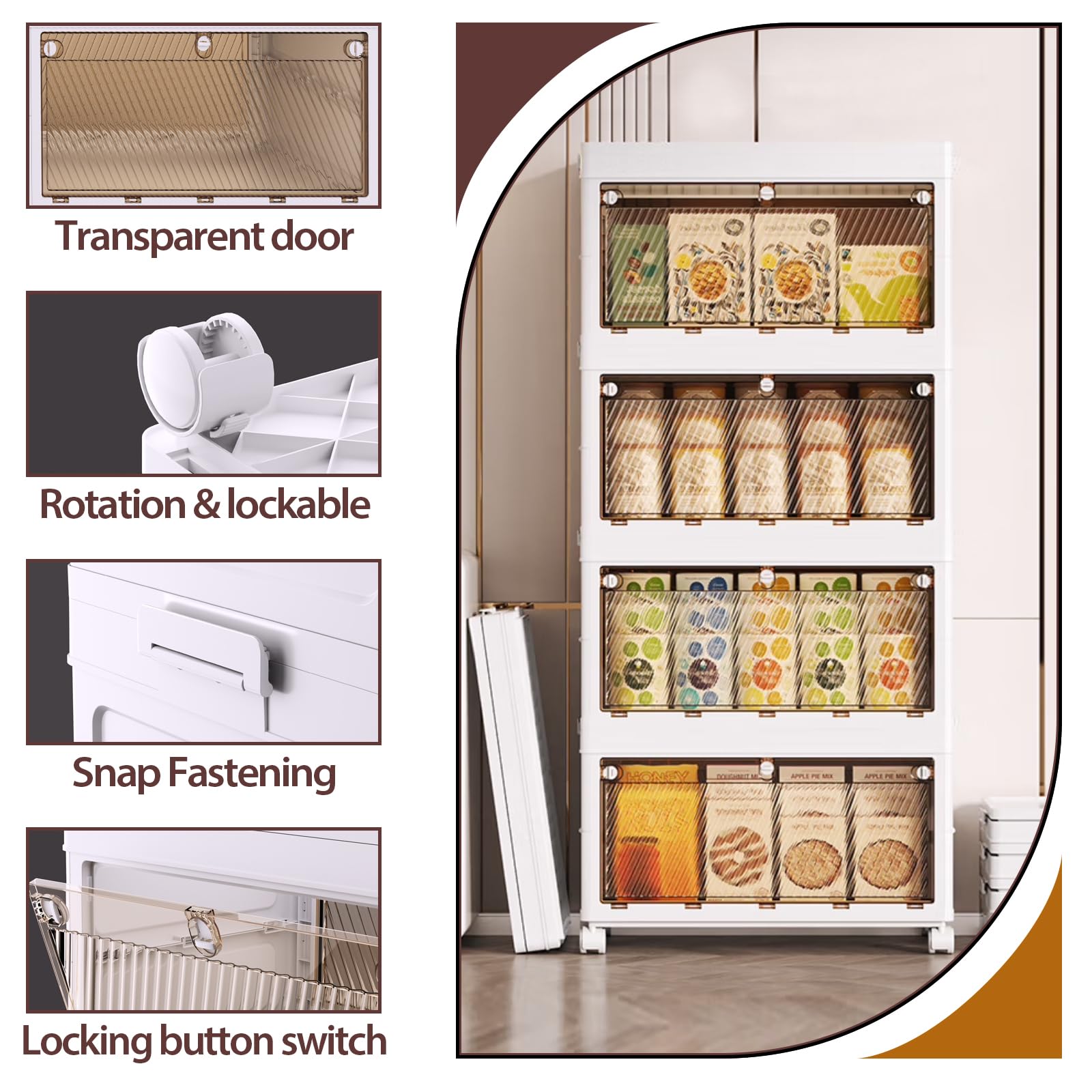 4-Tier Stackable Plastic Storage Bins with Drawers - 37QT Collapsible Organizer Containers