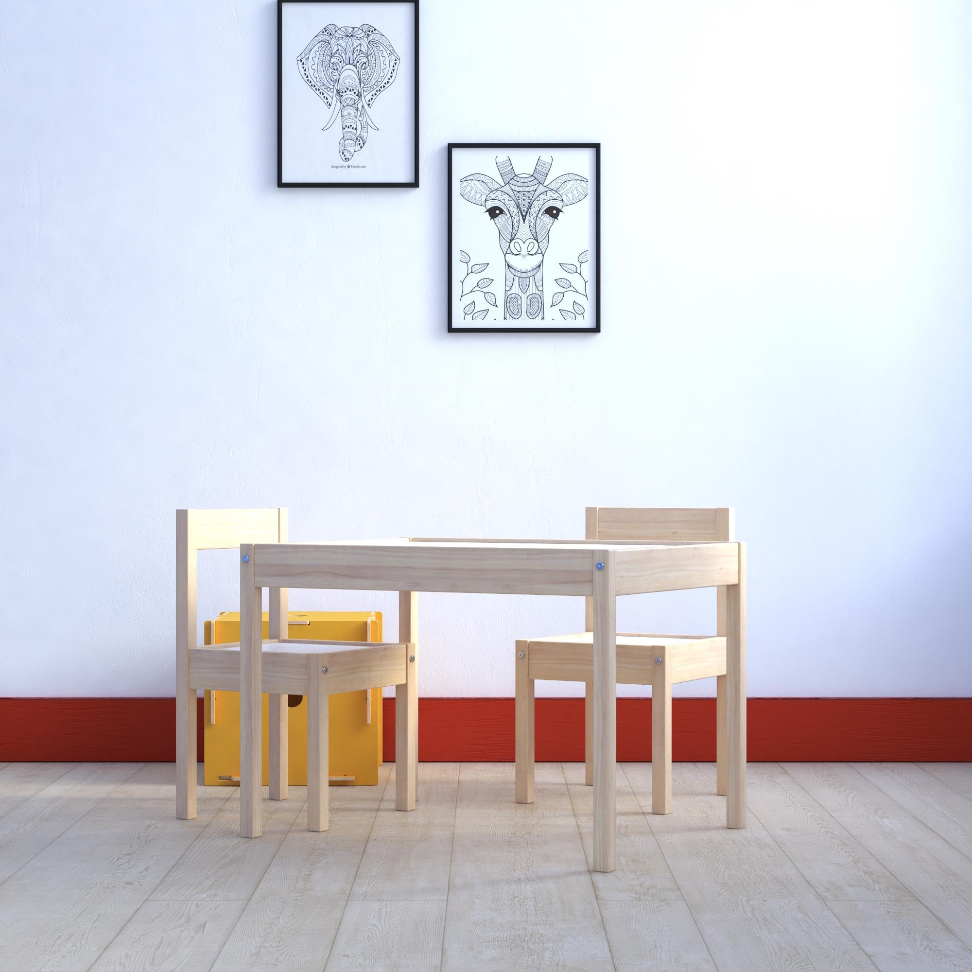 Hunter 3-Piece Kiddy Table & Chair Set Natural Wood