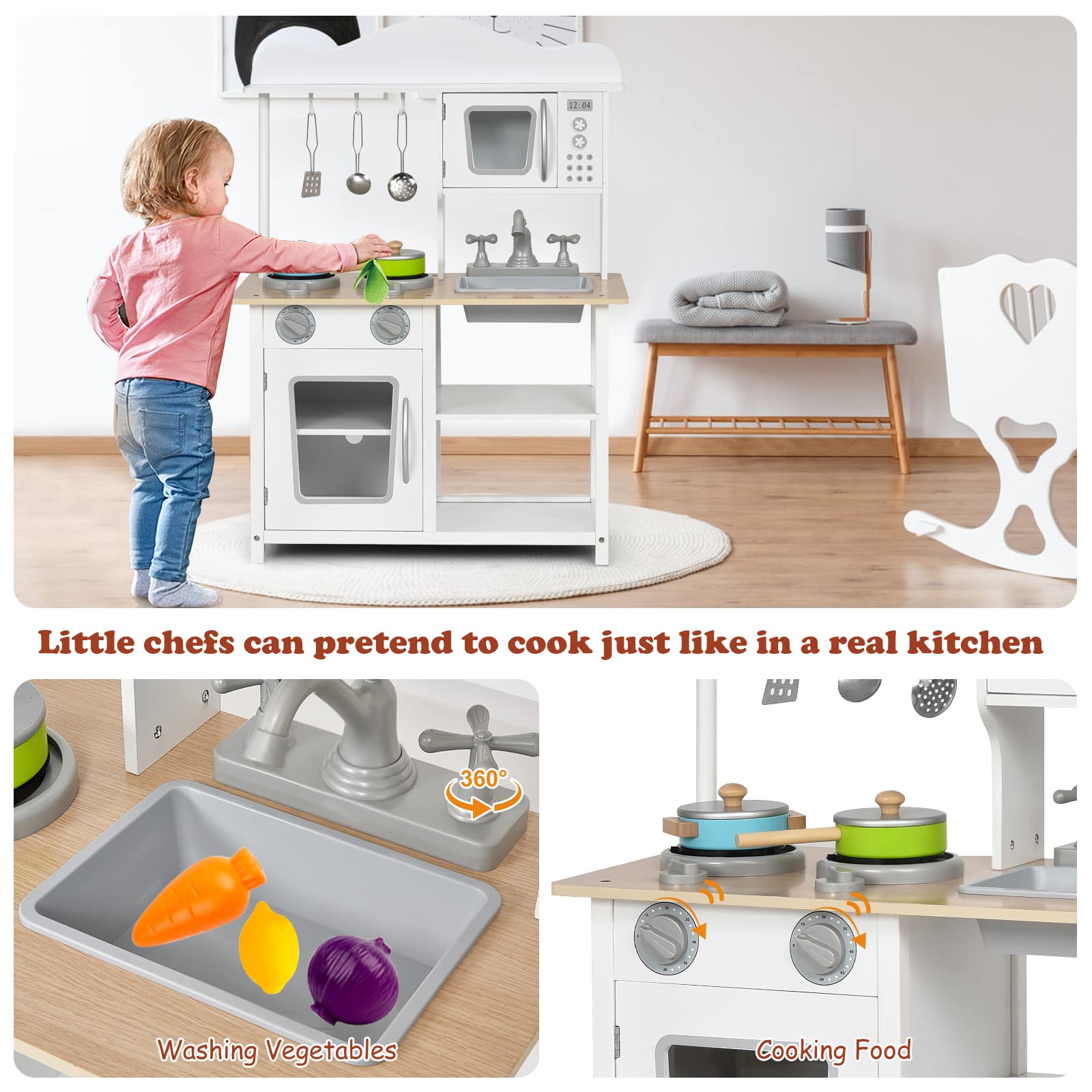 Wooden Kids Kitchen Playset with Sink and Stove