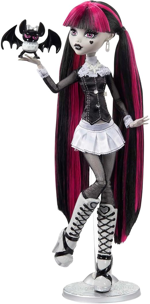 Reel Drama Doll, Clawdeen Wolf in Black and White, Collectible Reproduction with Doll-Size