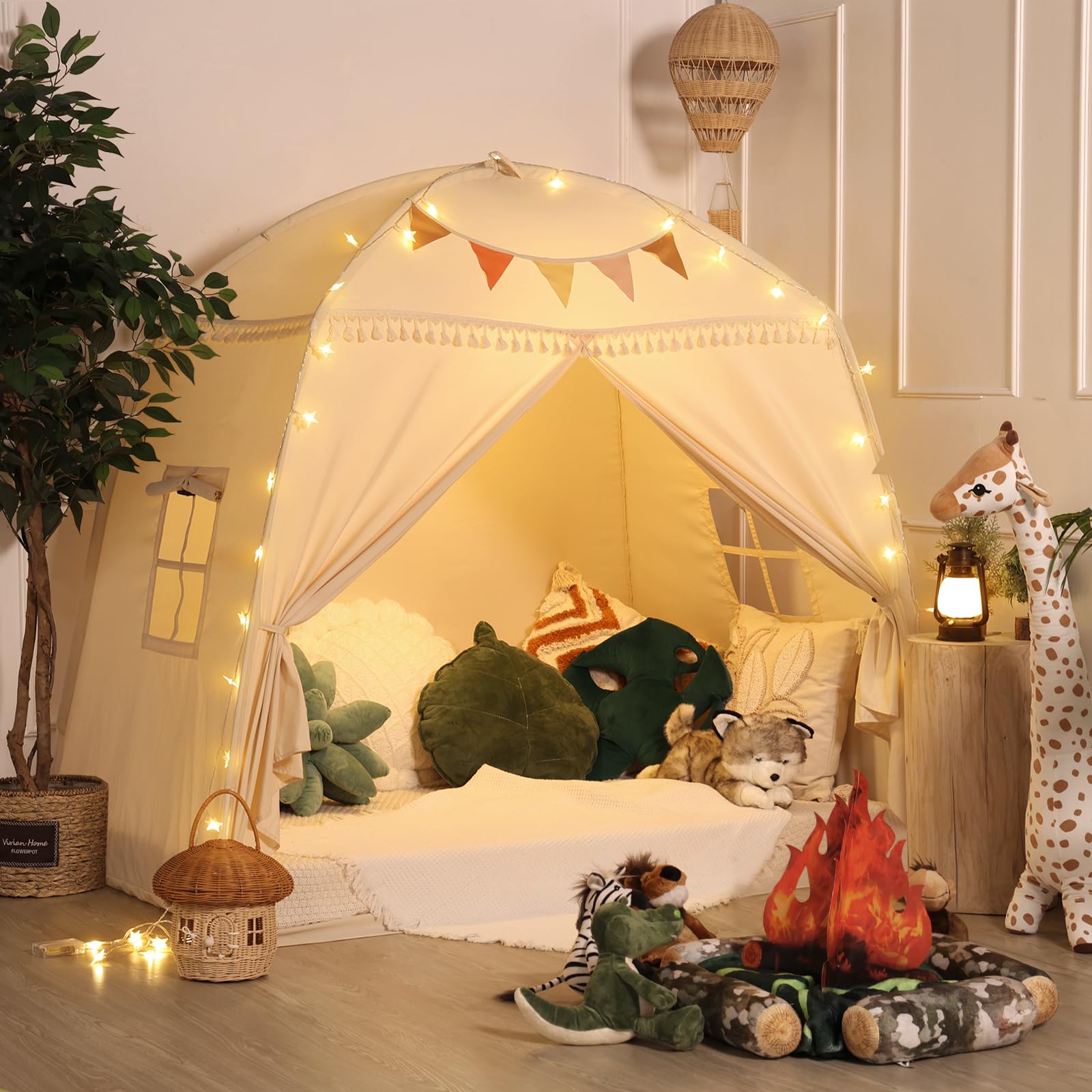 Large Kids Teepee Tent with Star Lights