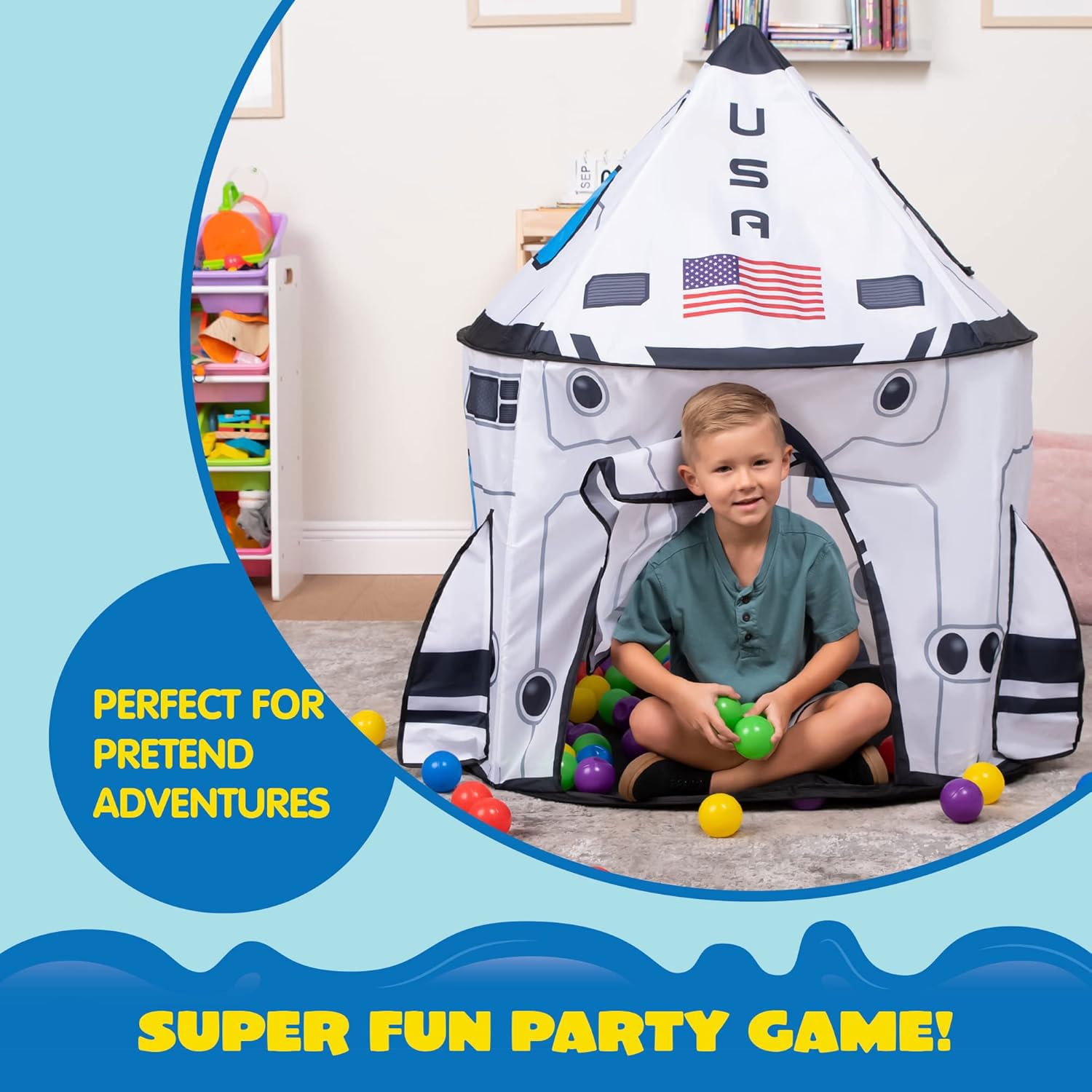 Rocket Ship Play Tent for Kids Indoor Outdoor