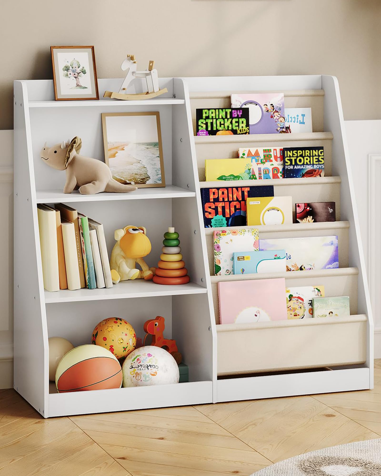 35.4" Kids Bookshelf and Toy Storage, 6 Layer Fabric Toddler Bookshelf