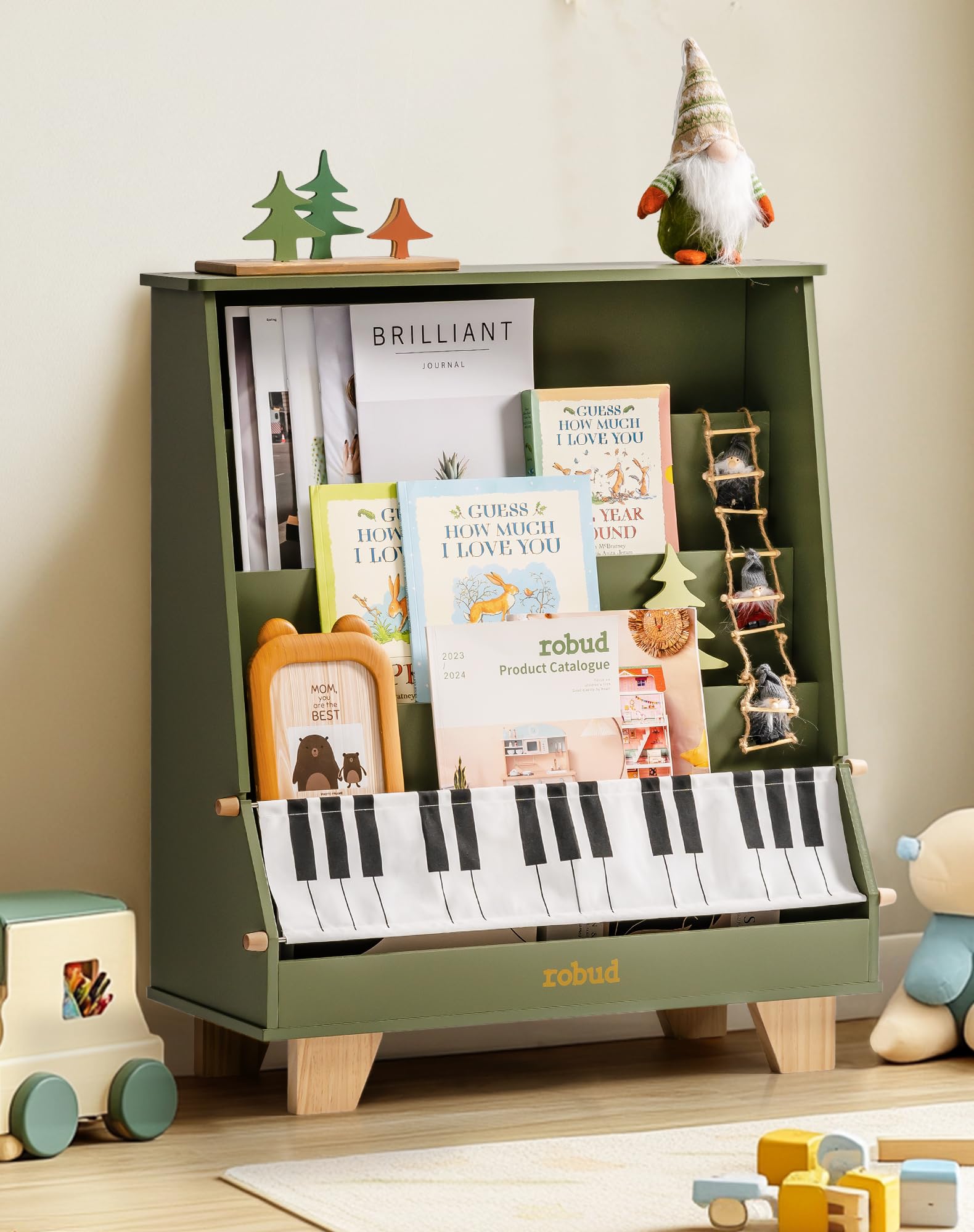 5-Tier Wooden Kids Bookshelf Montessori Storage Organizer