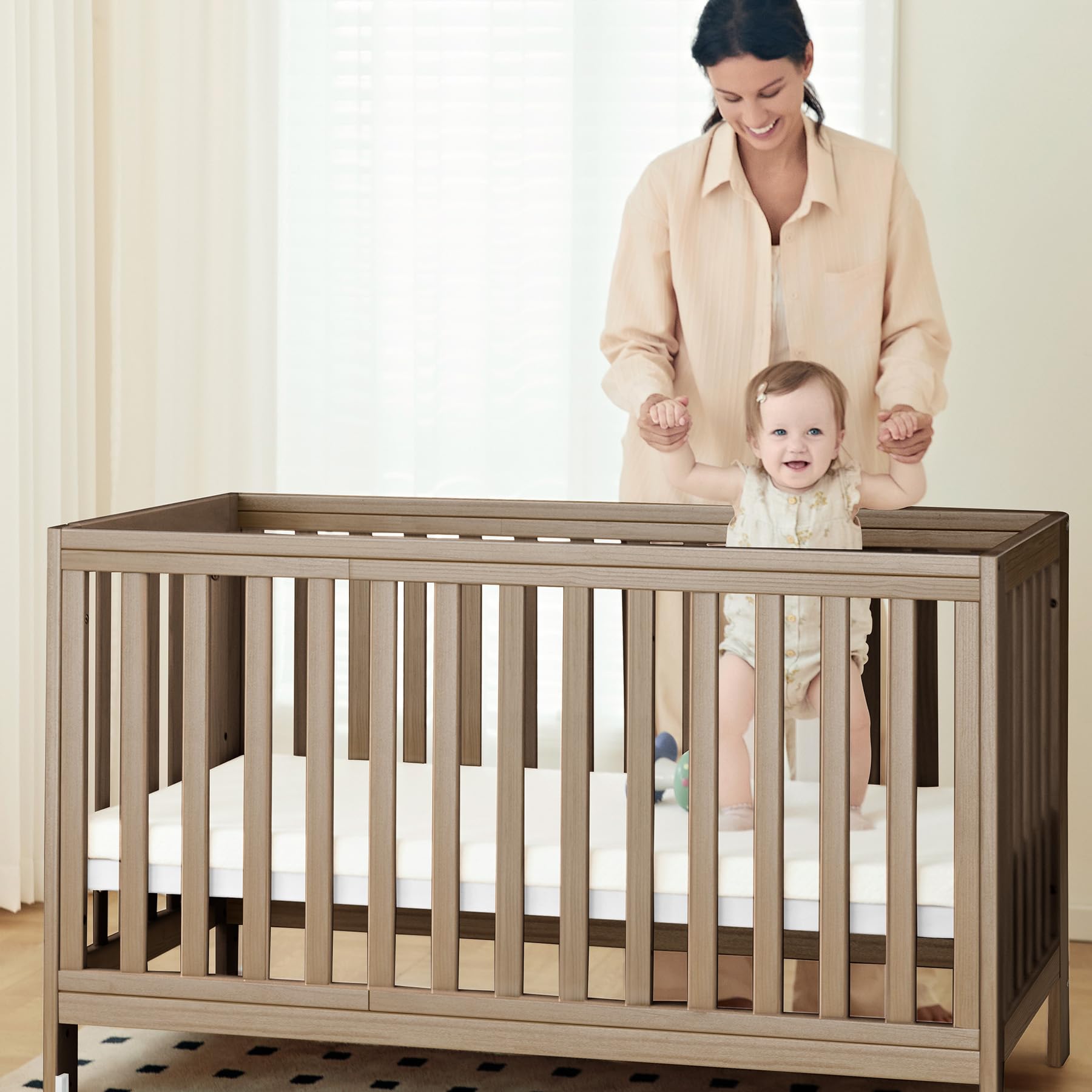 EvoNest Baby Crib, 11 in 1 Convertible Mini Crib with Wheel