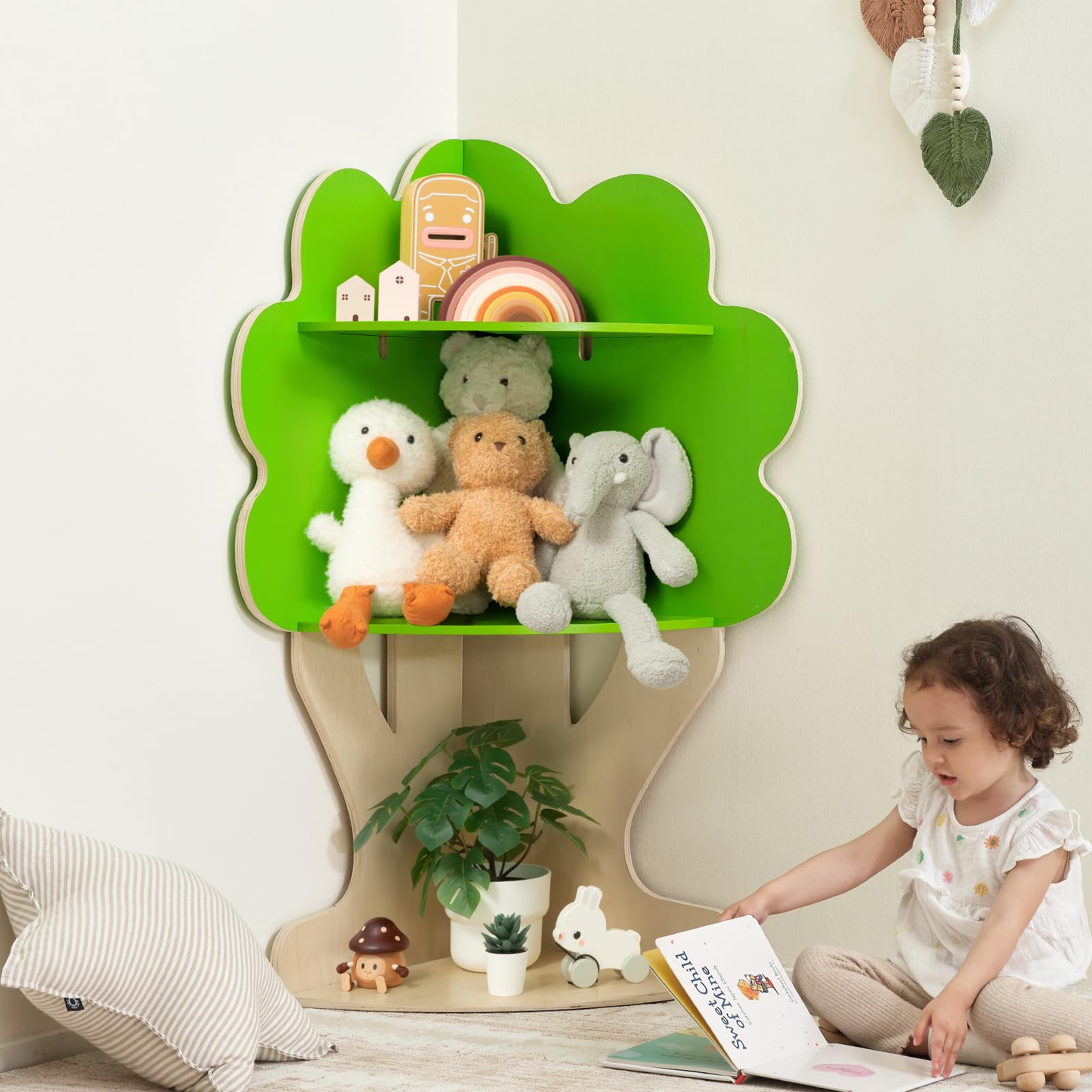 Tree Bookshelf Corner Storage for Kids Reading Nook