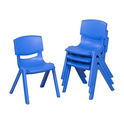 12in Plastic School Stack Chair, Classroom Furniture, Grey, 4-Pack