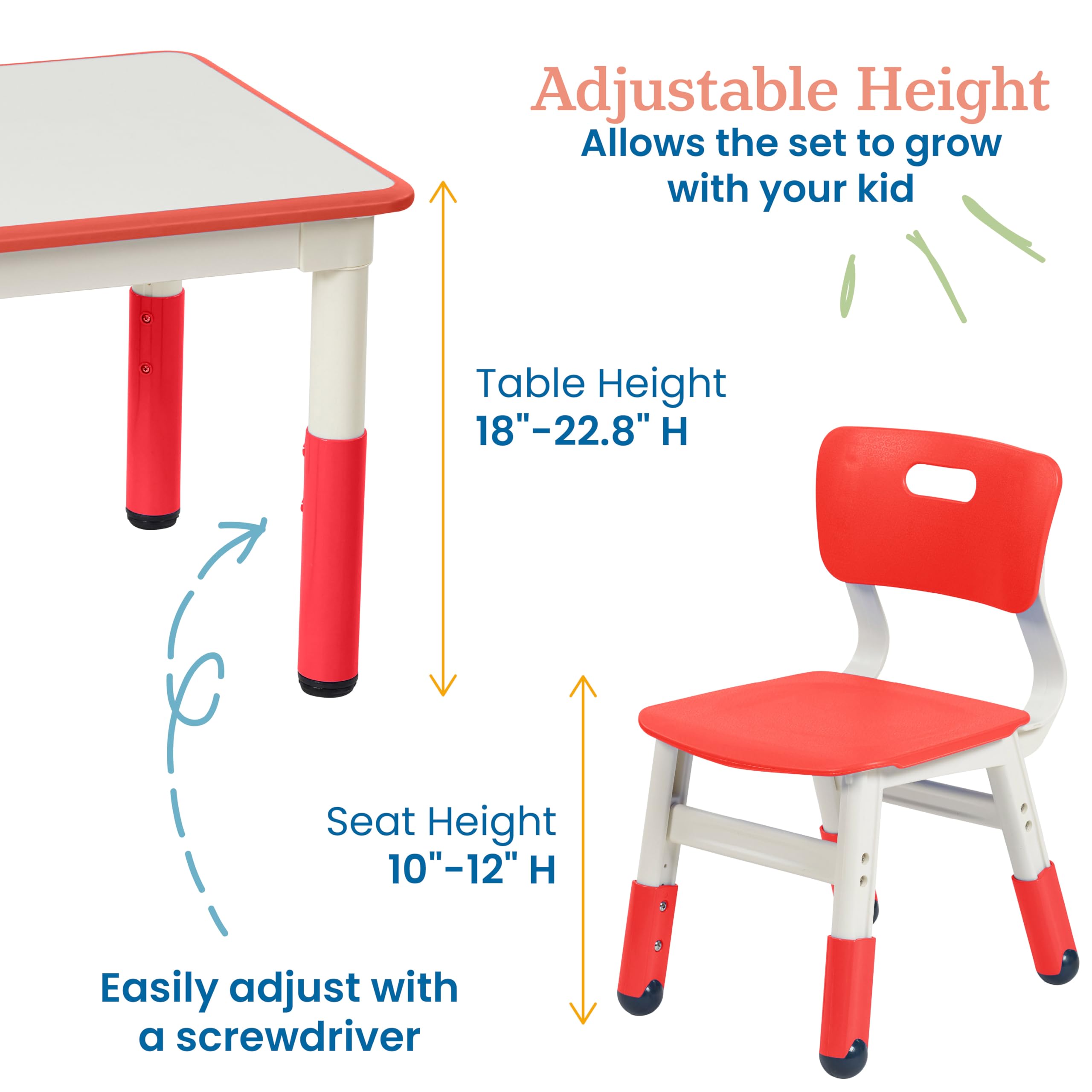 Dry-Erase Activity Table with 2 Adjustable Chairs for Kids