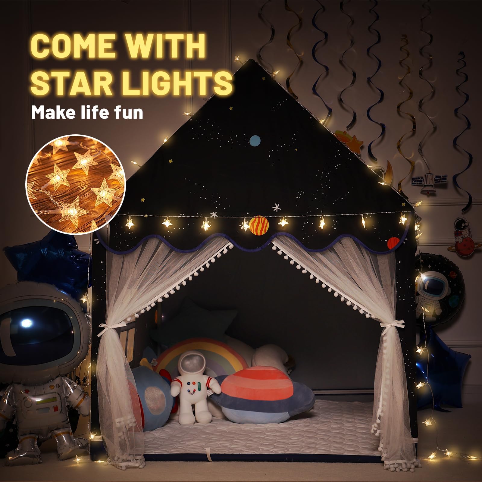 Space Kids Tent with Mat and Star Lights