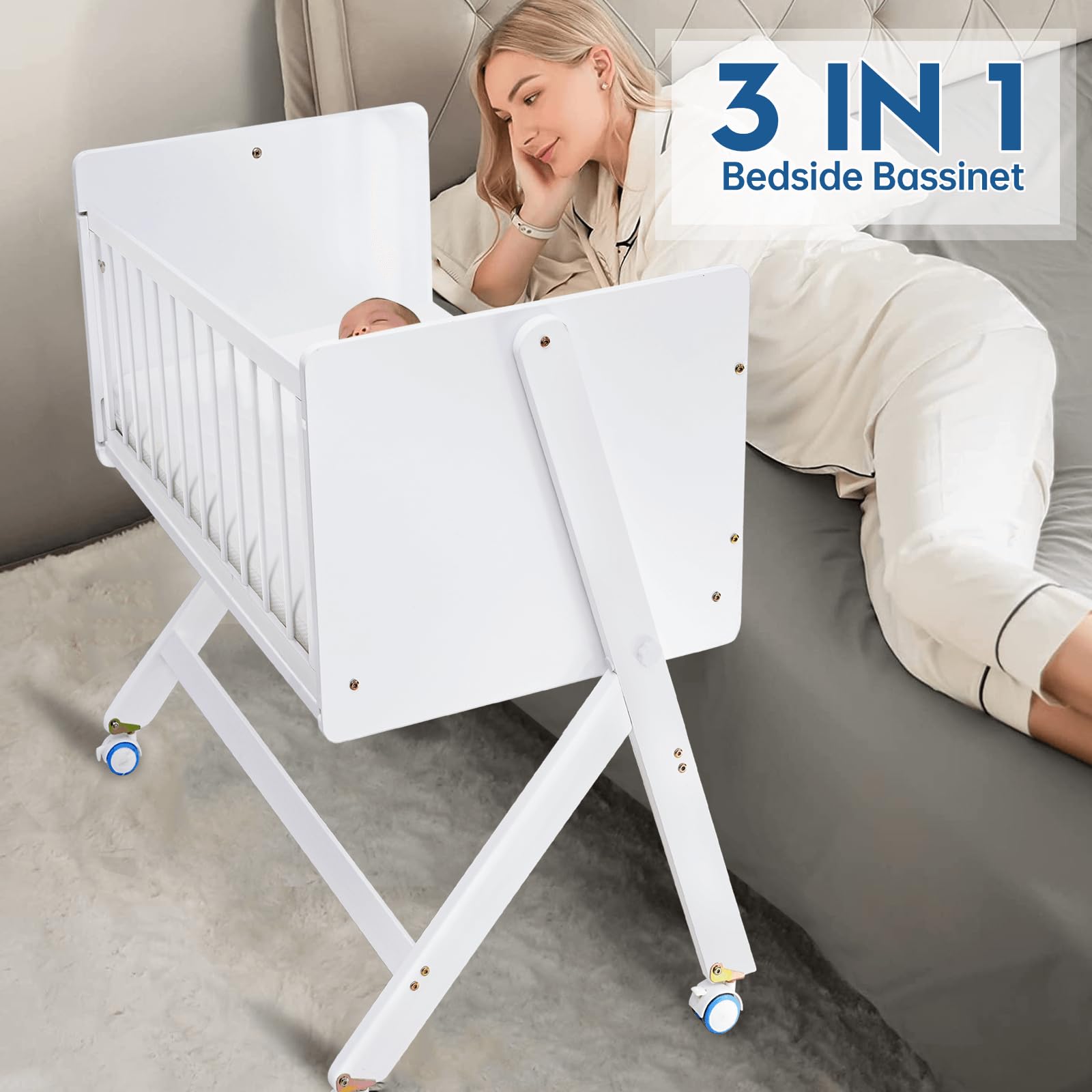 Wood Bedside Bassinet with Rocking Function