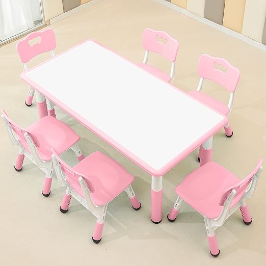 Children's Table and Chair Set Suitable for Boys and Girls Age 2-12 Height Adjustable