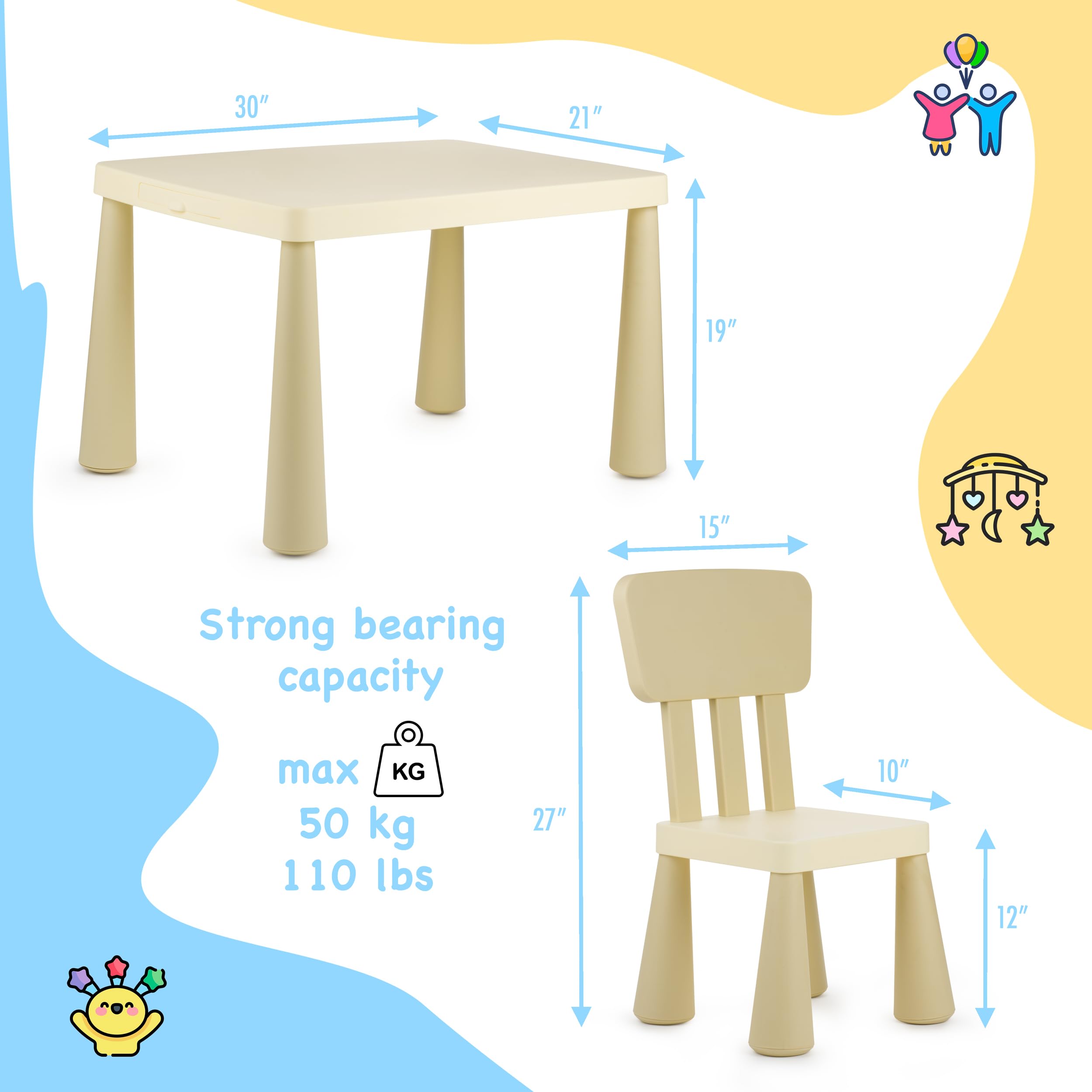 Kids Table and Chairs Set with Storage Drawer - Height Adjustable