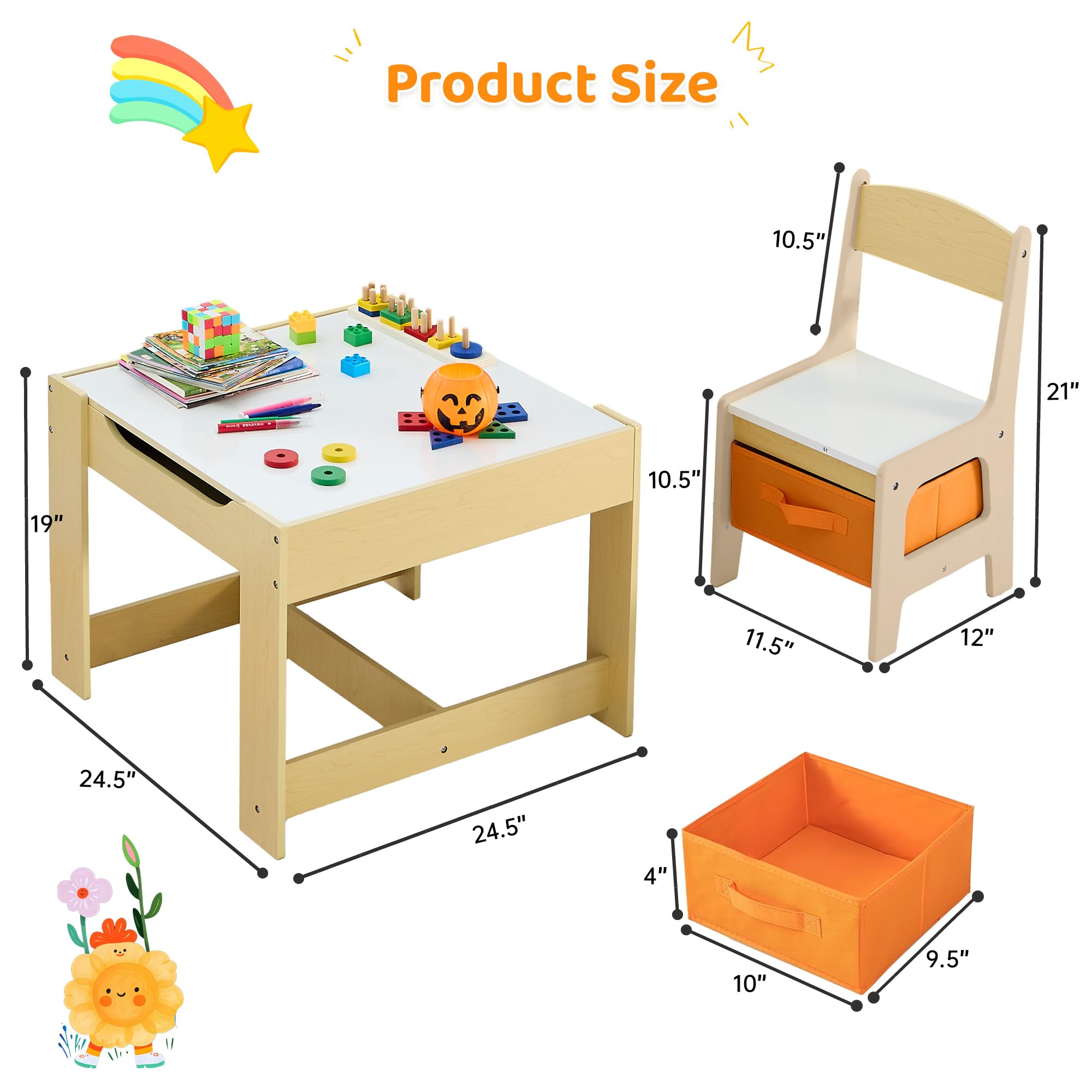 4-in-1 Wooden Kids Activity Table and Chair Set