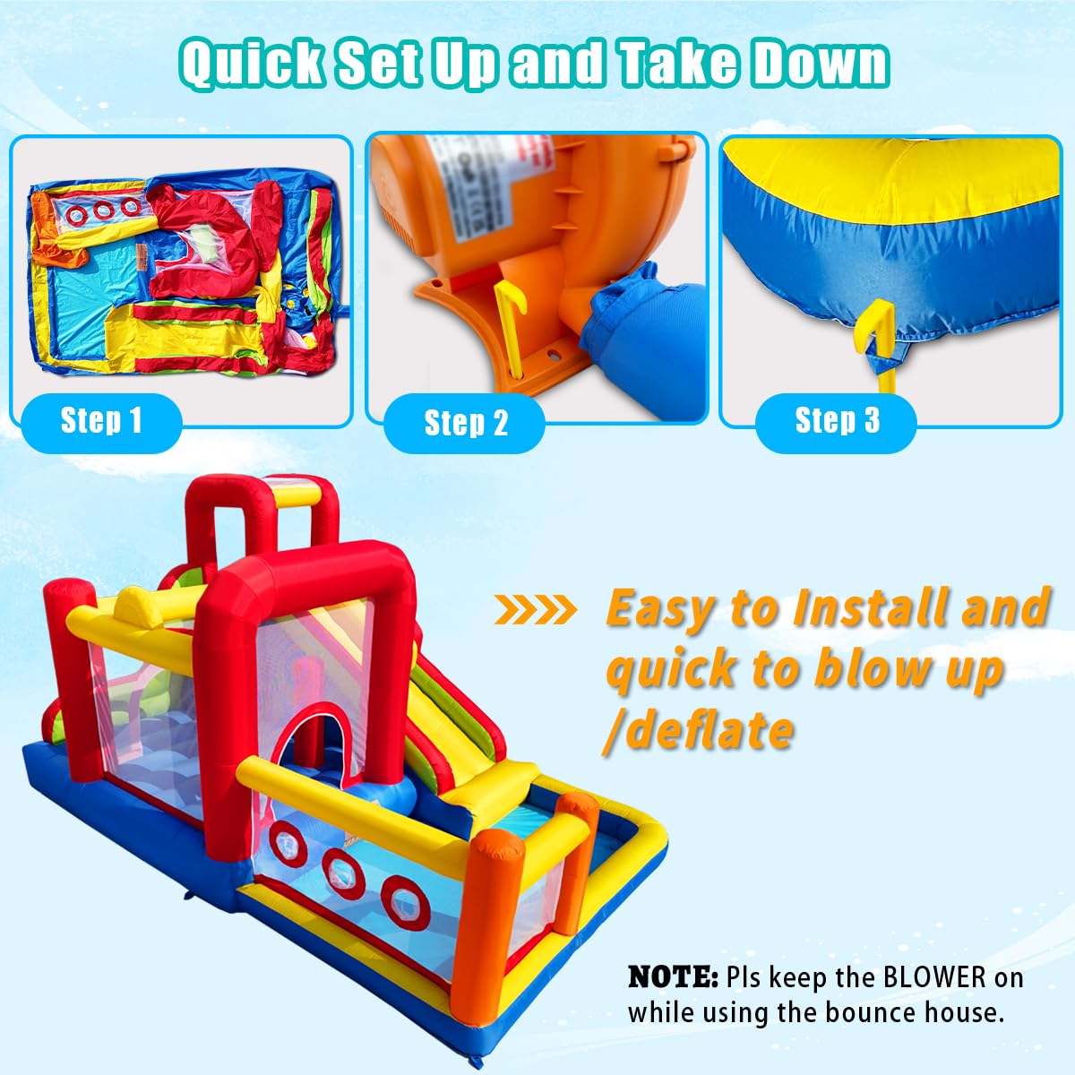 Kids Inflatable Bounce House with Slide and Climbing Wall