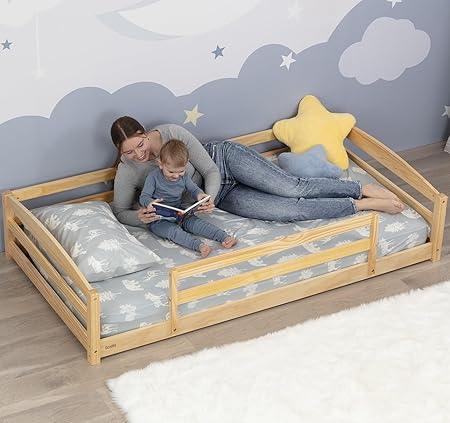 Twin Floor Bed with Safety Guardrails for Kids