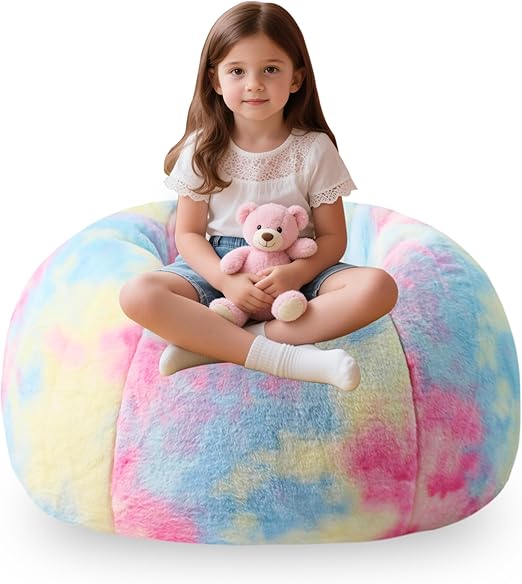 Fluffy Faux Fur Bean Bag Cover (No Filler) Stuffed Animal Bean Bag Storage