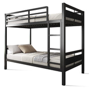 Metal Twin Over Twin Bunk Bed with Ladder and High Guardrail