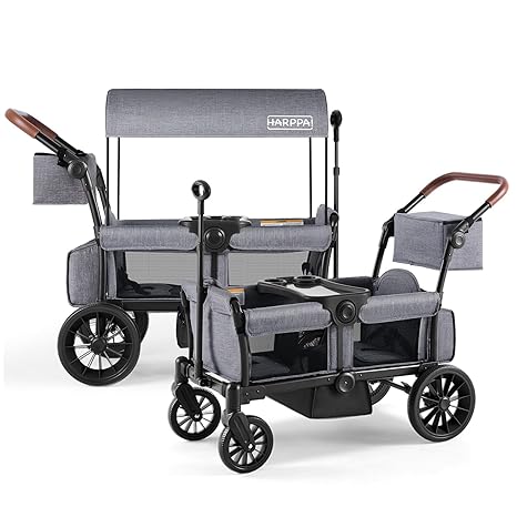 Wagon Stroller for 2 Kids, Folding Push-Pull Design with Adjustable Handle Bar