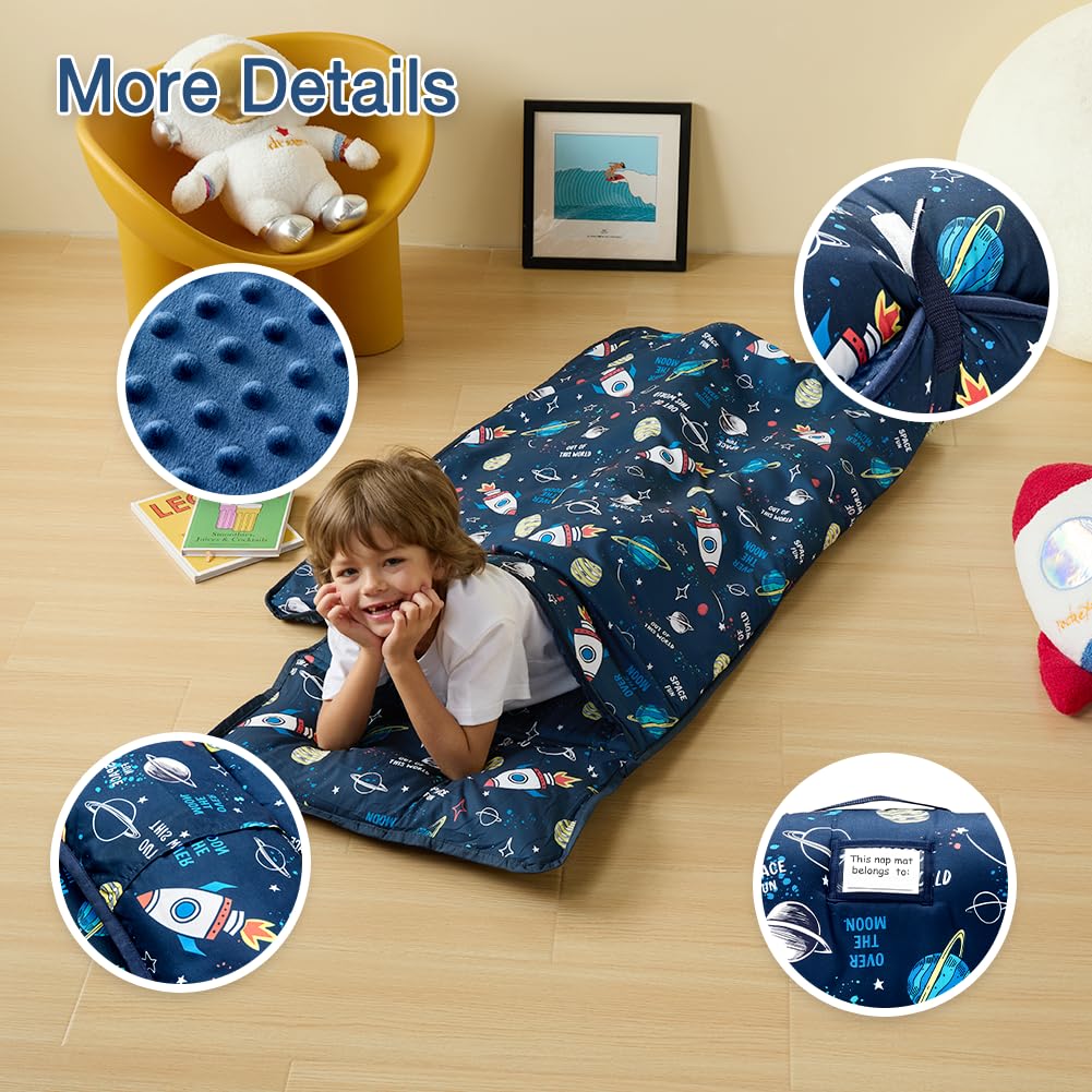 Toddler Nap Mat with Removable Pillow and Minky Blanket