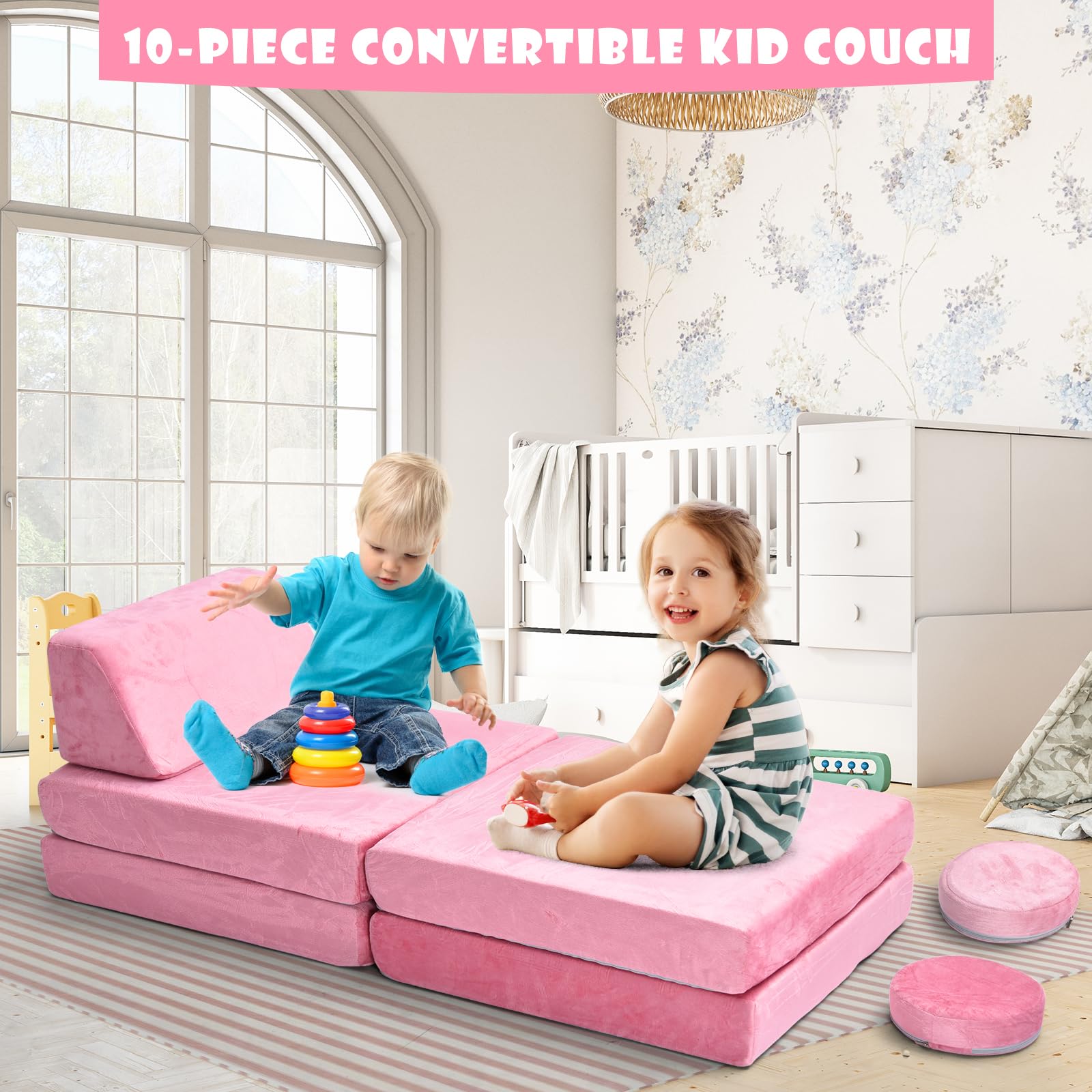 Kids Play Couch 10-Piece Modular Foam Set